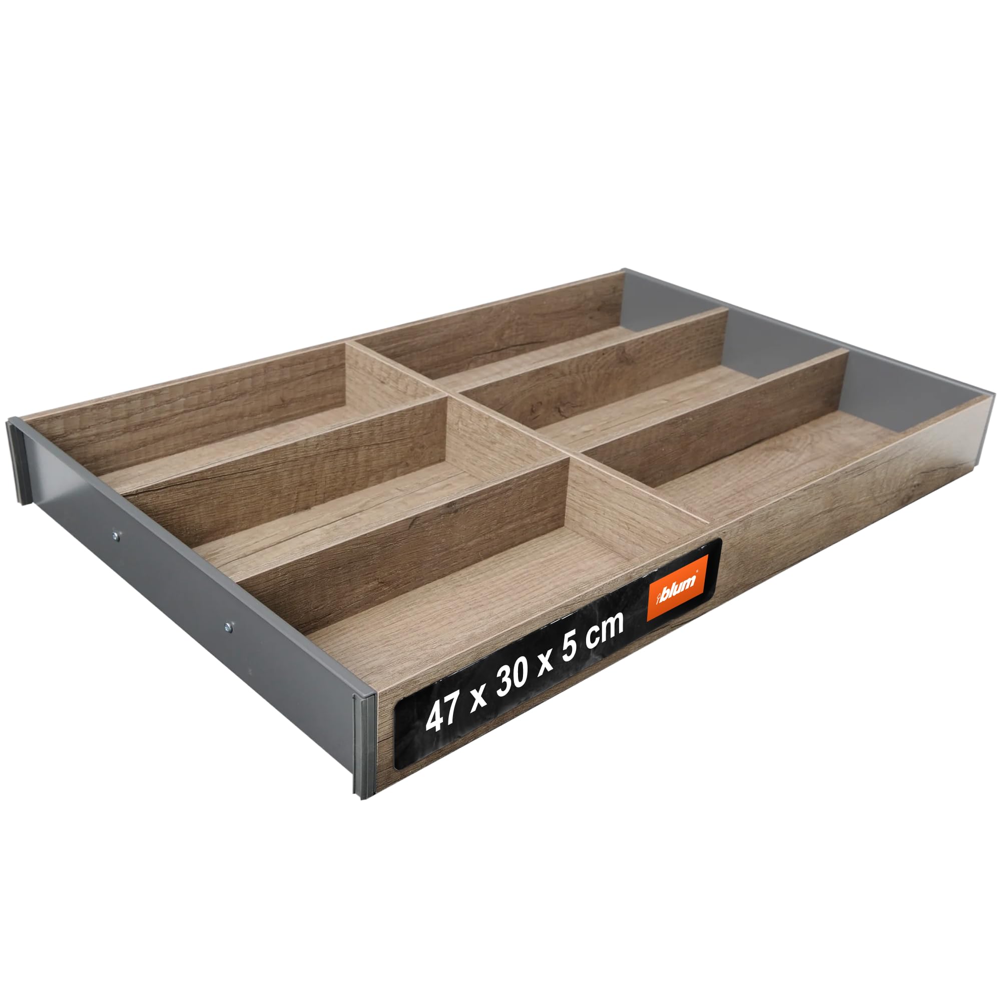 Blum AMBIA-LINE Besteckkasten | Premium Schubladen-Organizer für moderne Küchen & Schränke | schützt, sortiert & ordnet Besteck übersichtlich | mit Antirutschfüßen | 47 × 30 × 5 cm | Nebraska Eiche