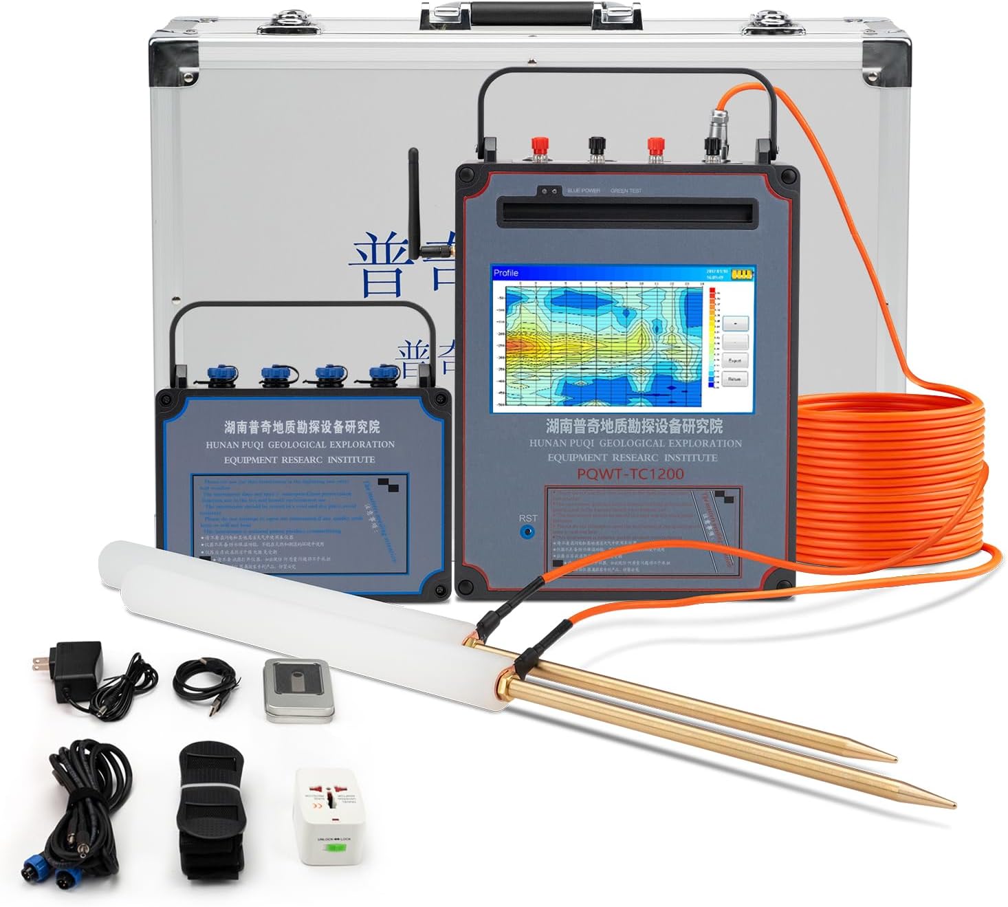 PQWT TC1200 Underground Water Detector for Well Drilling Point Locate | 600/900/1500M Depth Optional Aquifer Scanner for Borehole Multi Frequency Water Vein Finder for Geological Exploration