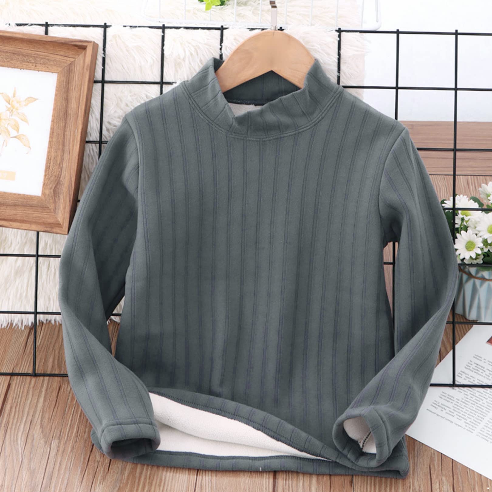 easyforever Boys Girls Warm Tops Baselayer Thermal Underwear Tops High Neck Long Sleeves Ribbed T-Shirt Undershirts Dark Gray 3-4 Years