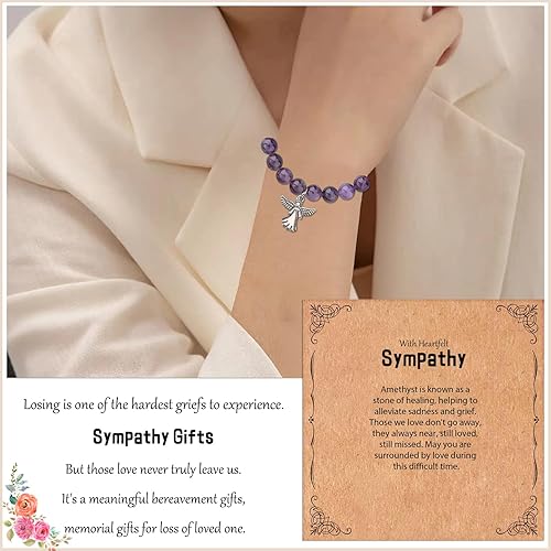 Miniatura 4 de DAPUBO Sympathy Gift for Loss of Loved Ones, Grief Gifts for Women, Natural Stone Healing Amethyst Remembrance Bracelet, Memorial Bereavement