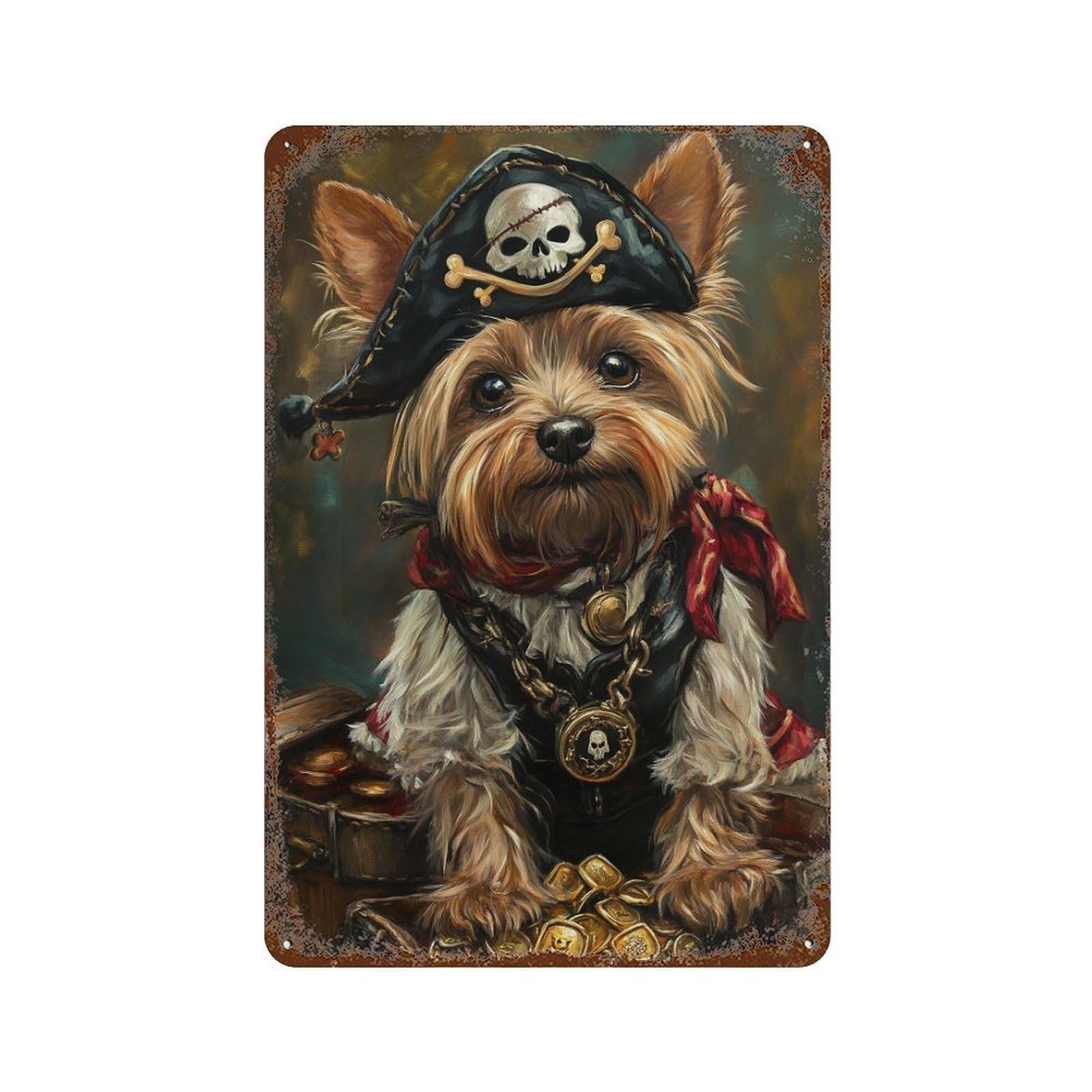Retro Metal Sign Pirate Dog Treasure Chest-120 11.8"x7.9", Decorative Metal Wall Art for Pub, Kitchen And Man Cave Decor
