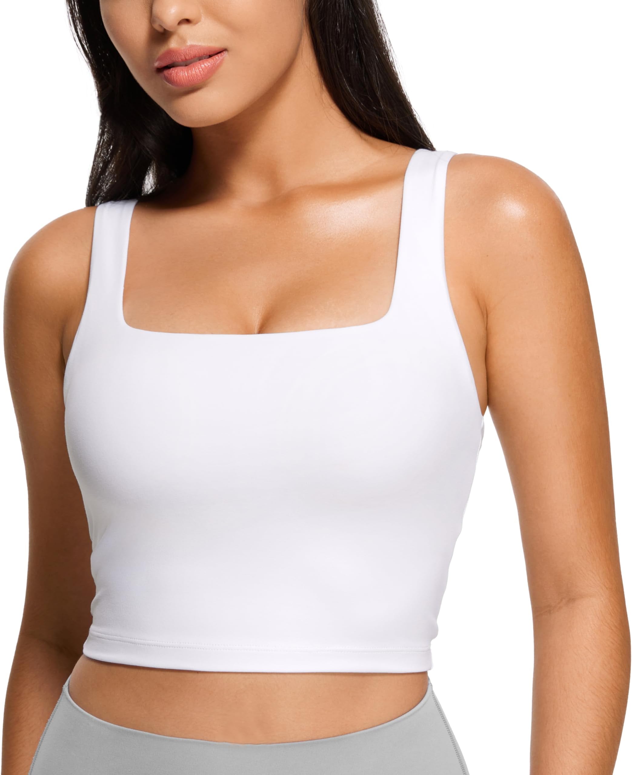 Butterluxe Womens Square Neck Longline Sports Bra - Workout Crop Tank Tops Padded Yoga Camisole with Built in Pads