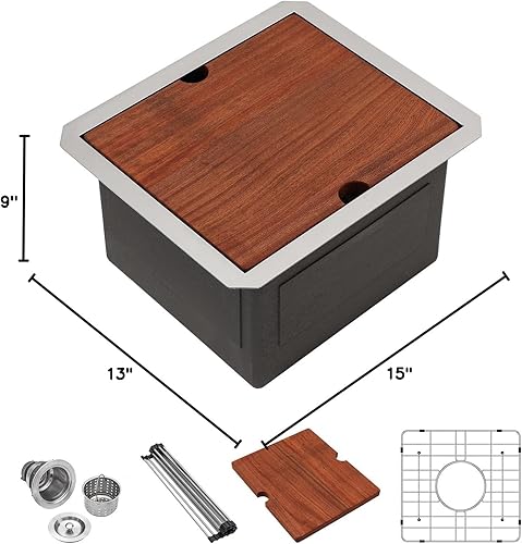Miniatura 18 de Lordear Fregadero de cocina de montaje inferior de 23 pulgadas, estación de trabajo, fregadero de cocina de acero inoxidable calibre 16, cuenco
