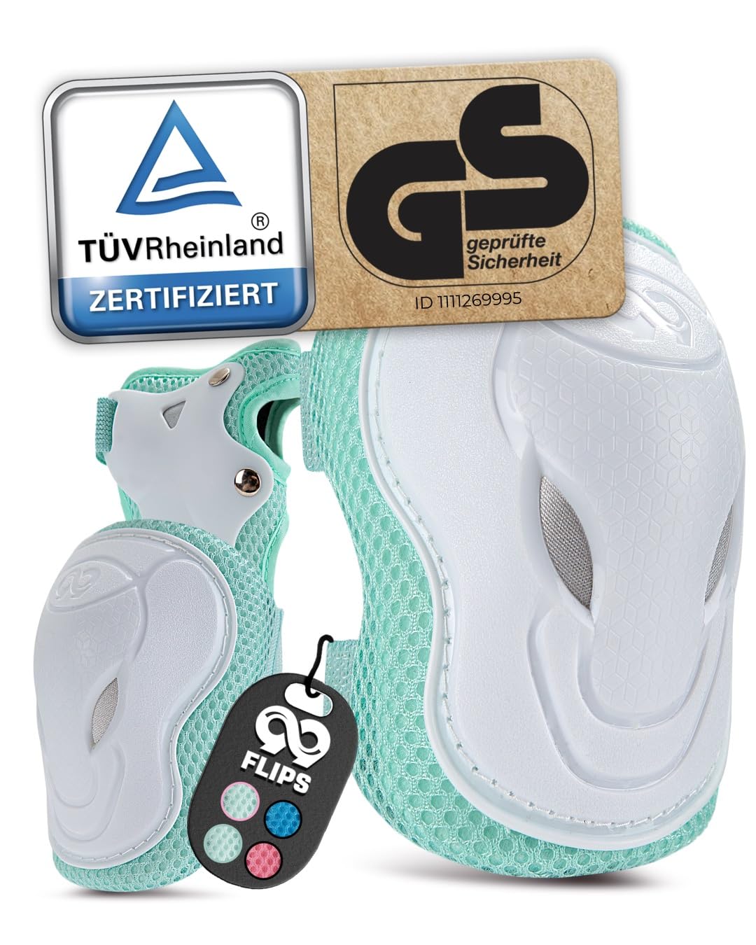 99FLIPS Knieschoner Kinder Set [6er] GS-zertifiziert vom TÜV Rheinland - Ellenbogen und Handschoner für Inliner und Skateboard mit Aufbewahrungsbeutel