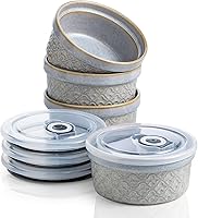 Vista 23 de Ramequines de 177 ml con tapas aptos para horno, pequeños ramequines de crema catalana con cubiertas, juego de 4 ramequines de cerámica, tazones