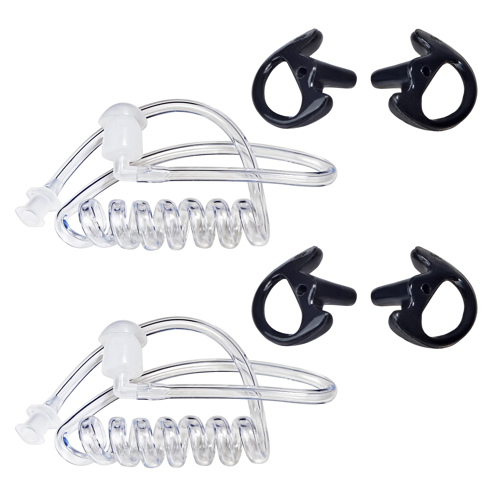 HYSHIKRAReplacment Covert Acoustic Air Coil Audio Tube with Earbuds Ear Molds Compatible for Motorola Baofeng Kenwood Walkie Talkie Transparent Air Tube Earpiece Headset, 2 Pack (Black, Medium)