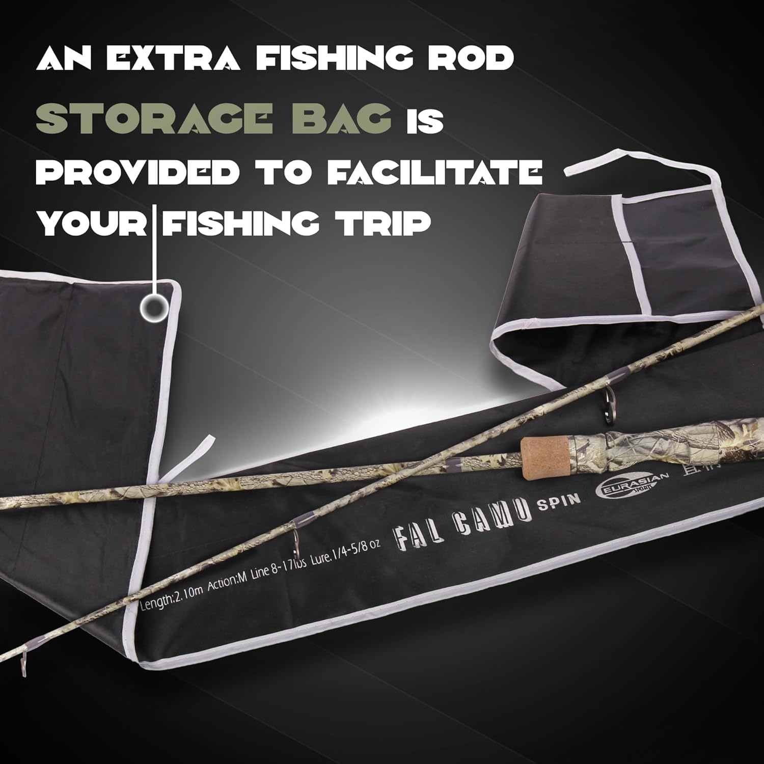 Eurasian Sports Medium Spin&Cast Fishing Rod Graphite Bass Fishing Rods Carbon 2 Piece Spinning Pole, Anti-tangling Guide Ring Portable Baitcasting Fishing Rods for Freshwater, Saltwater, Trout, Bass