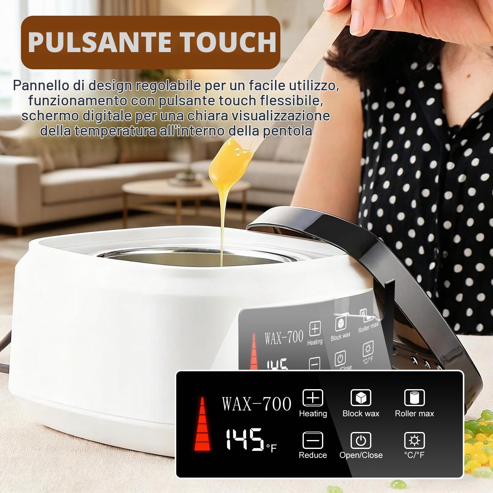 Scaldacera, 500 ml, macchina per la fusione della cera, 100 W, regolazione automatica della temperatura, cera calda per la depilazione, colore bianco, per uso domestico