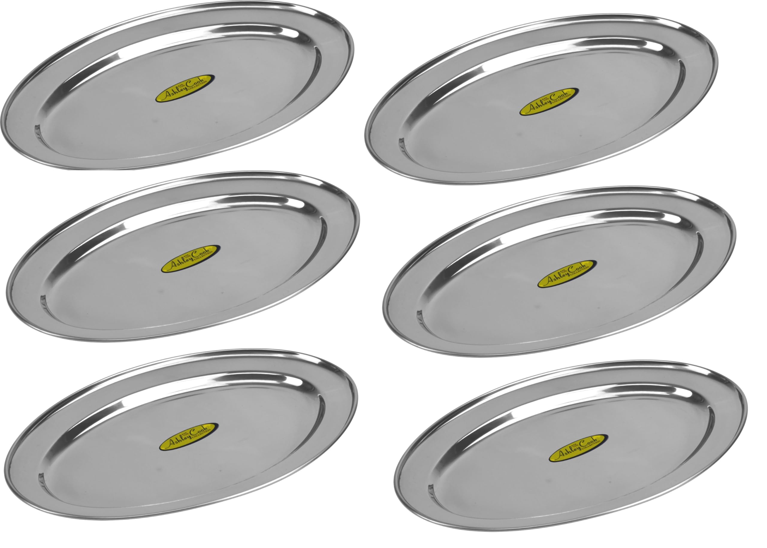 Catergold Silver 6 Round Oval Serving Tray Stainless Steel Heavy Duty 25Cm Each For Catering House And Restaurants