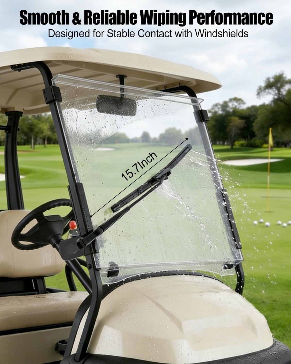 Universal Golf Cart Windshield Wiper Blade Kit with Manual Wiper Arm and Mounting Bracket, 40cm Carbon Steel Wiper Set, Compatible with Ezgo Yamaha Club Car, Clear Visibility in Rain and Mud