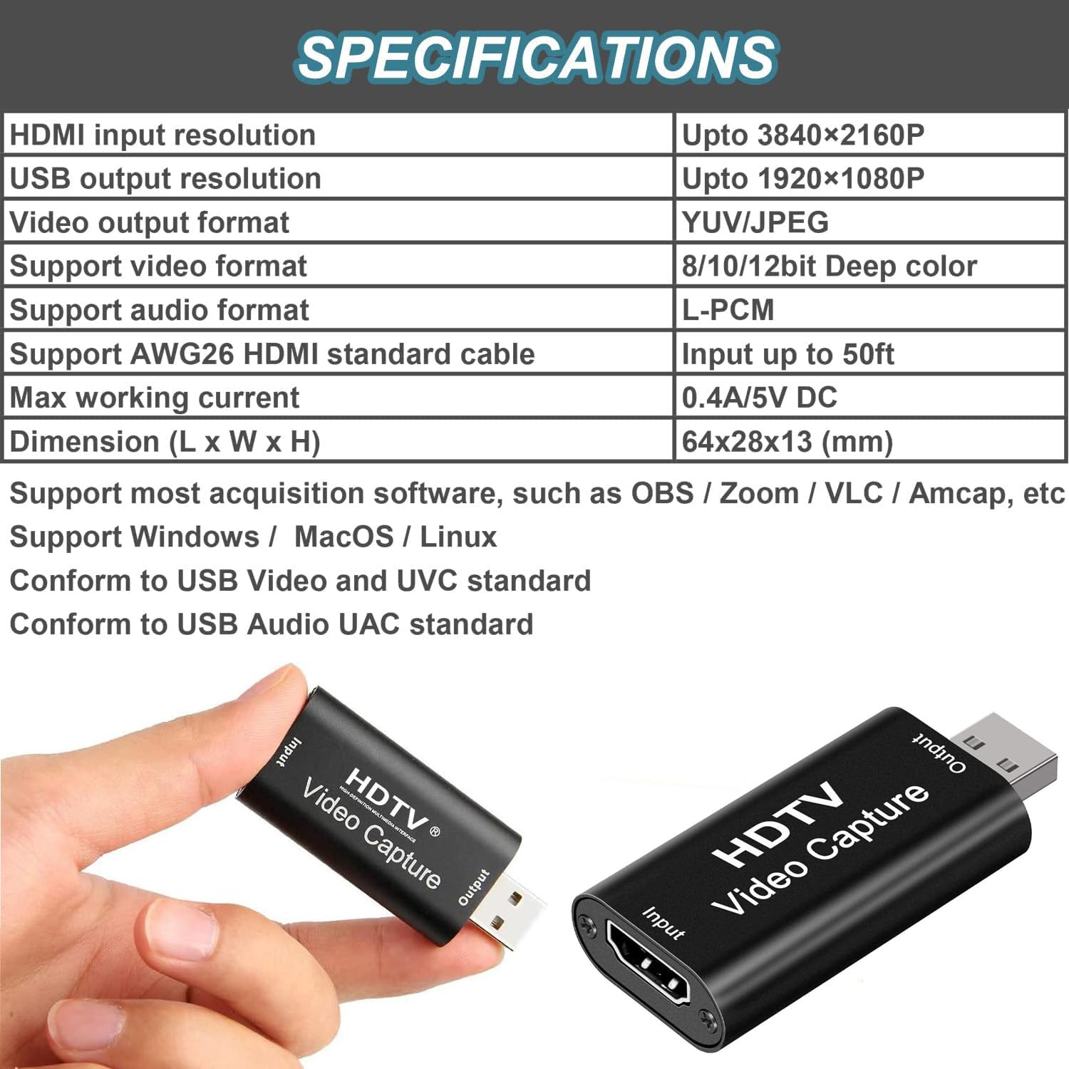Gebildet Karta Przechwytująca Wideo 4K, Karta Przechwytująca HDMI do USB 1080P do Strumieniowania, Nagrywania i Grania, Kompatybilna z Nintendo Switch, PS5 i Xbox