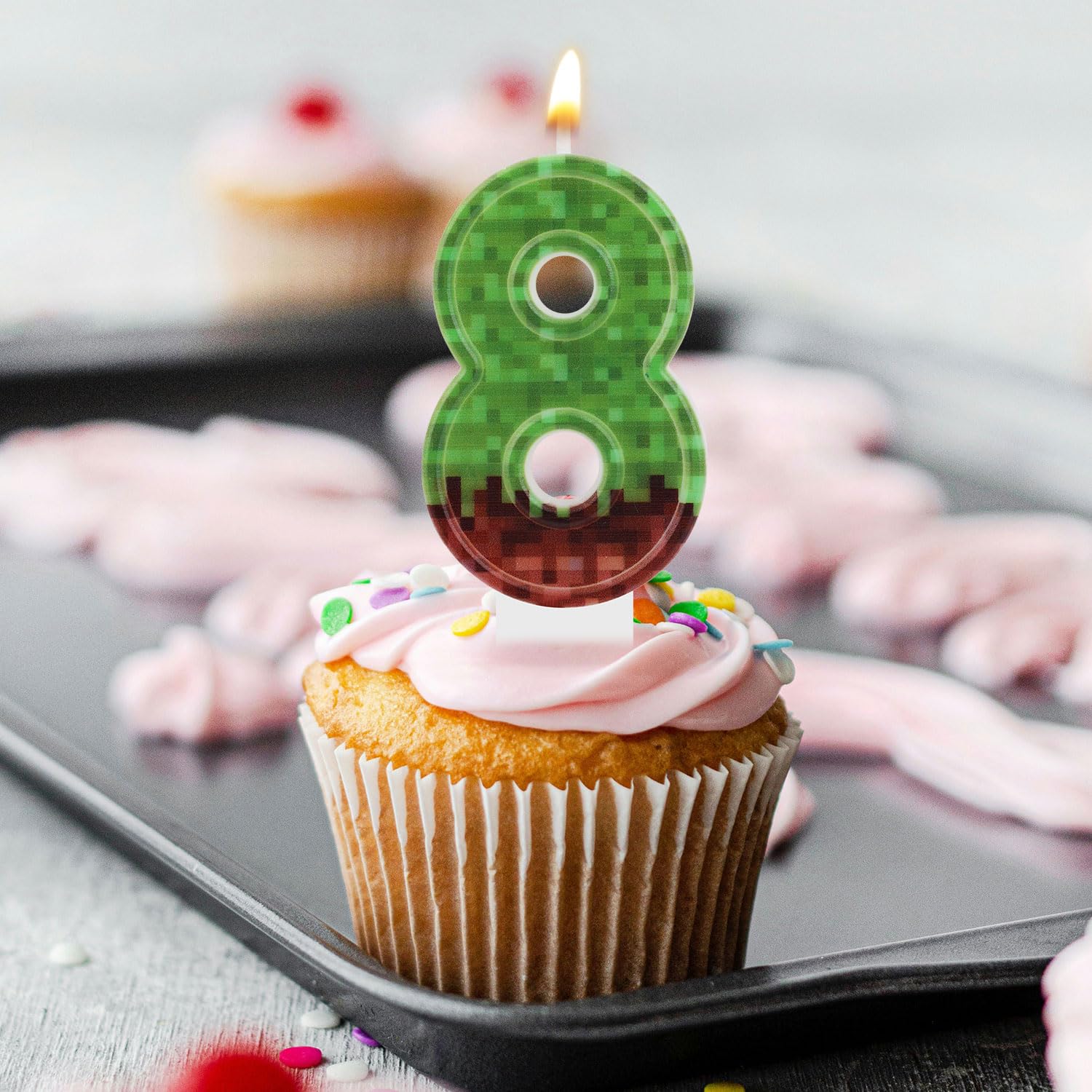 Candela Di Compleanno Numerica Numero 8 – Verde Marrone In Paraffina Con Piedistallo, Decorazione Per Torte Fai Da Te