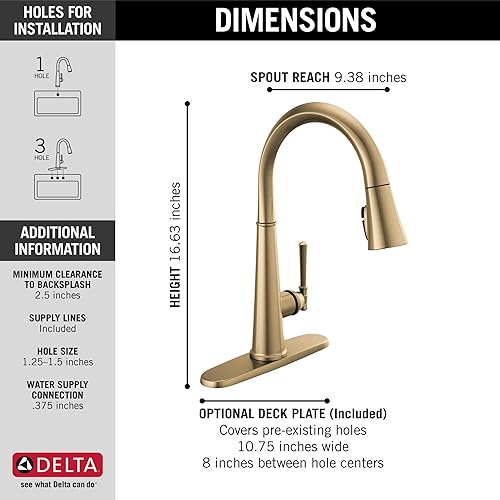 Miniatura 2 de Delta 9182-CZ-PR-DST Emmeline - Grifo de cocina, sin dispensador de jabón, Lumicoat Champagne Bronze