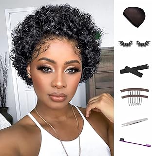 WIGNEE Lace Front Wigs Short Curly Human Hair Wig 13x1 HD Lace Wig with Baby Hair Pre Plucked Lace Front Wigs Human Hair Wigs for Black Women (1B)