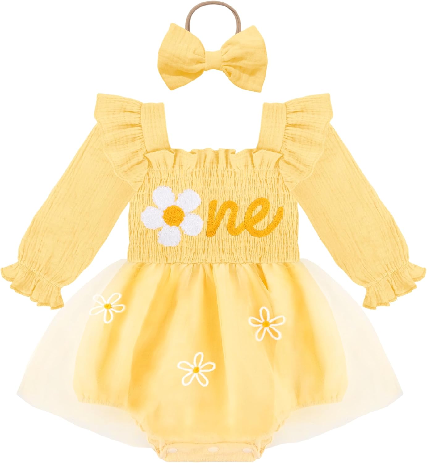HONGTEYA Baby Girl 1st Birthday Outfit First Birthday Gifts Long Sleeve Tulle Dress One Year Old Bodysuit Clothes