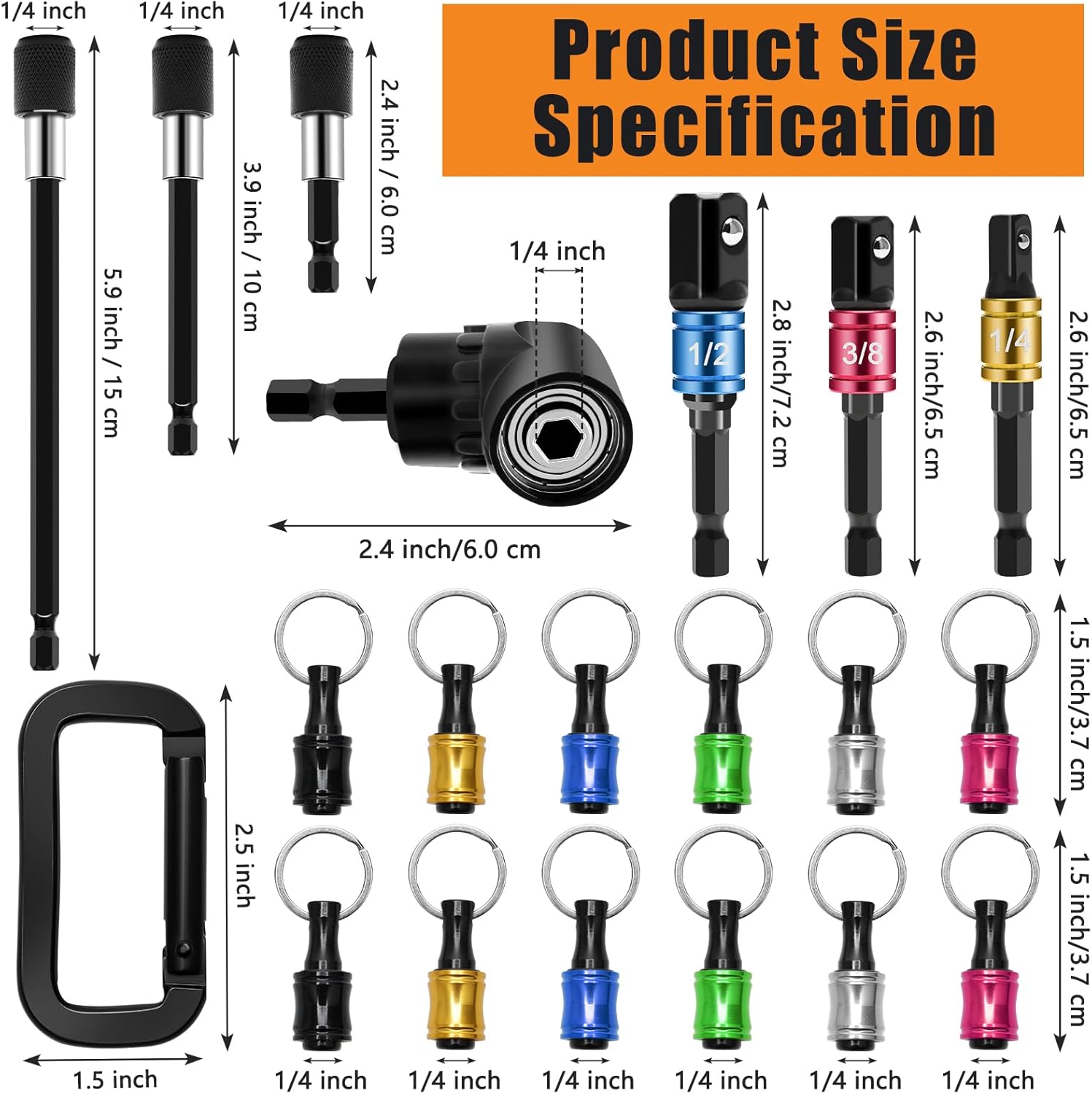 21Pcs Bit Holder Cool Gadgets, Windspeed 1/4 Quick Release Bit Holder Keychain for Impact Driver with 105 Degree Right Angle Drill Extension Bit Holder 1/4 Hex Shank Impact Driver Socket Drives