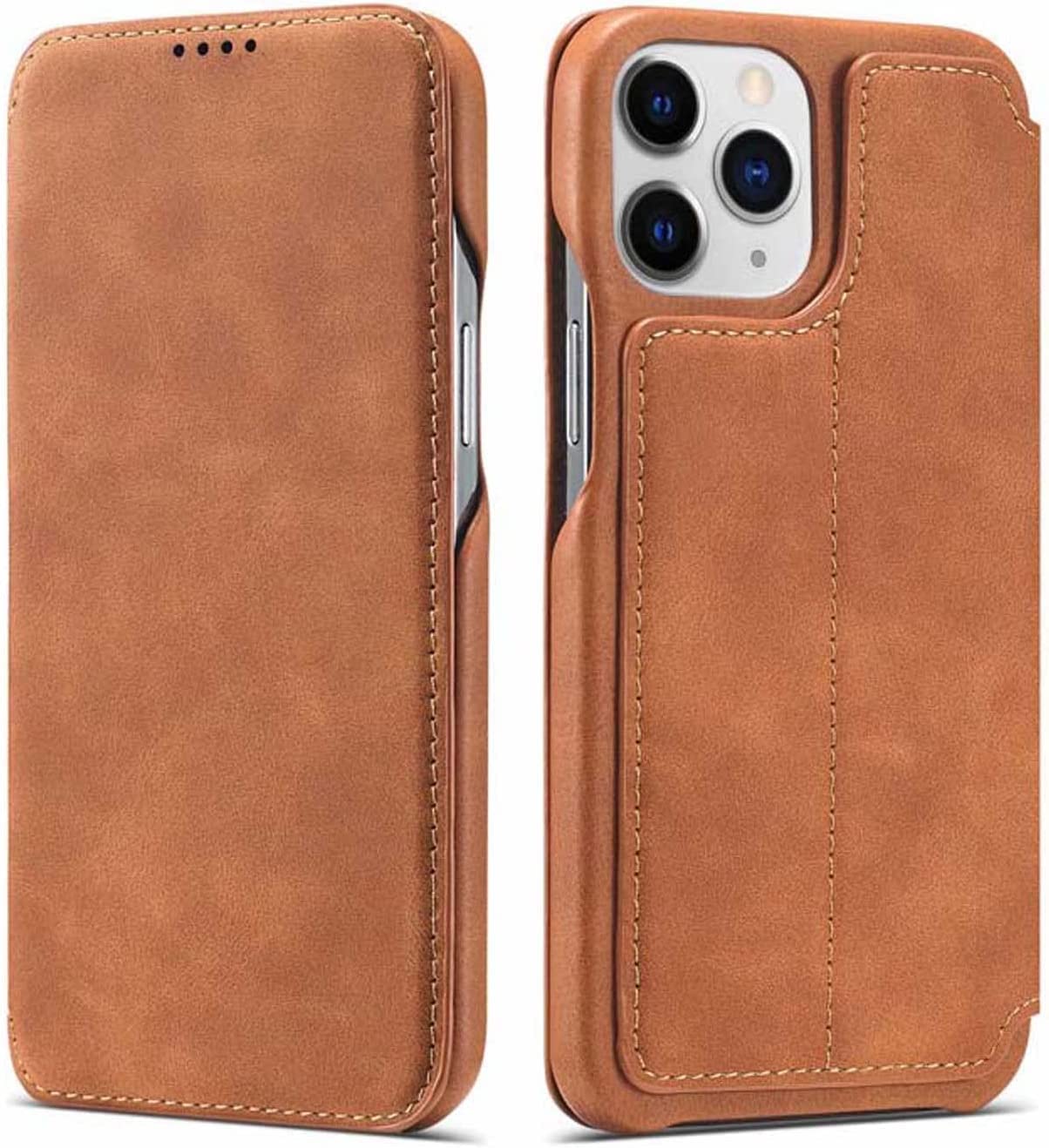Funda de cuero para iPhone 14 Pro con tapa cartera marrón Stend Function 8