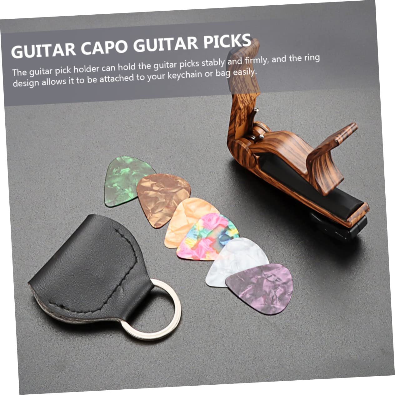Toyvian 5 zestawów kapodastrów, gitara basowa, profesjonalny kapo, kostka gitarowa, metalowy, klips do gitary, uchwyt do wytrychów gitarowych, główne ustawienie, tuner banjo, wybór ABS