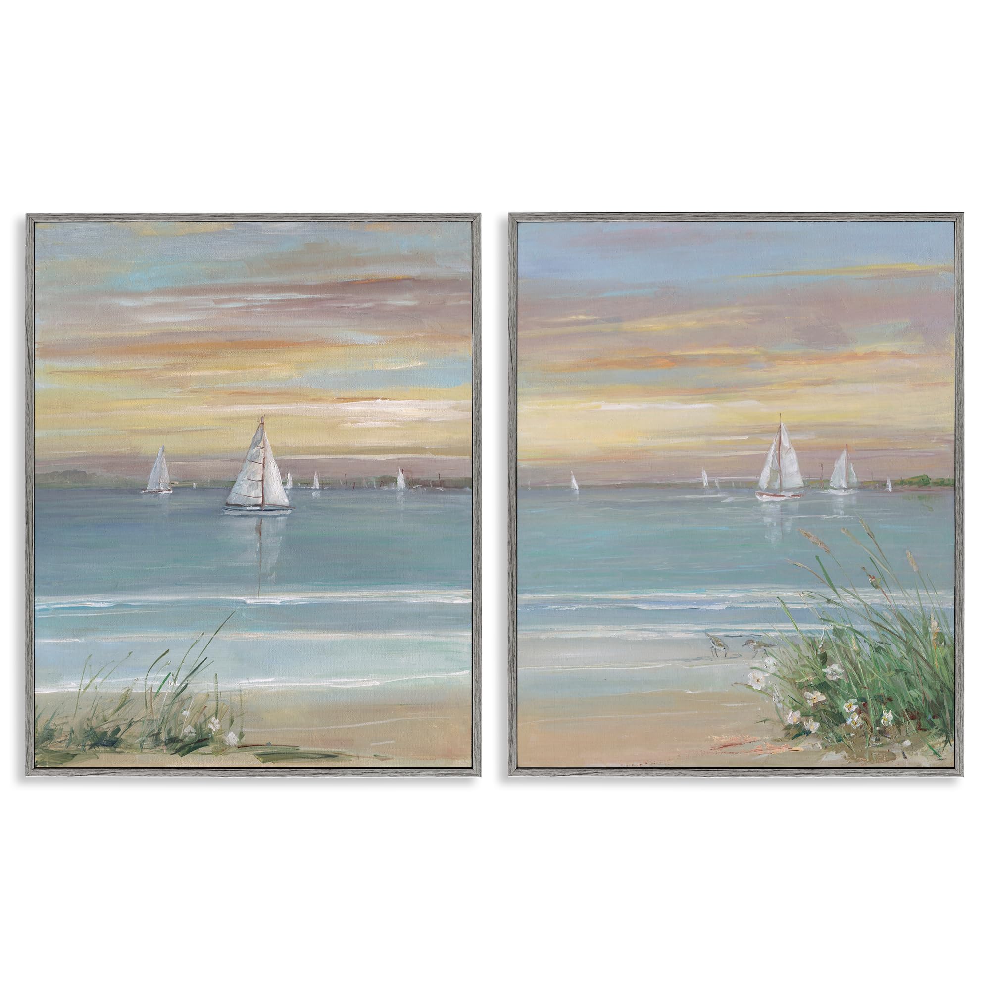 Stupell Industries 'Summer Shore Panorama', 2pc Framed Giclee Art Set 2, Gray, 24 x 30 Inches, Easy to Hang and Sturdy, Made in USA, by Sally Swatland