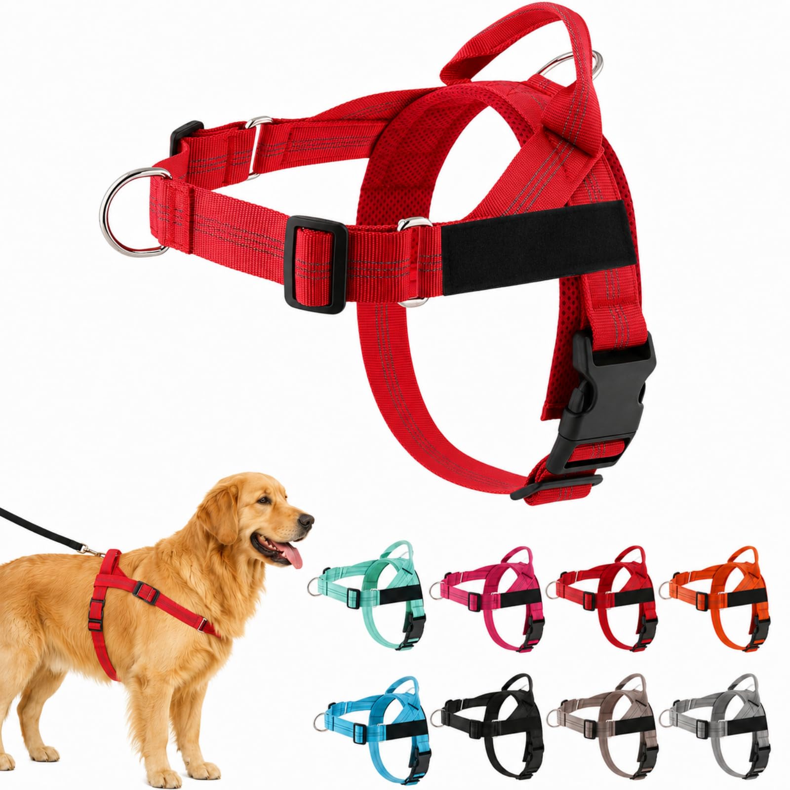 ParoPet No Pull Dog Harness, Adjustable Front Clip Dog Harness for Walking, Breathable Escape Resistant Pet Harness for Small Medium Large Dogs (Red,XL)