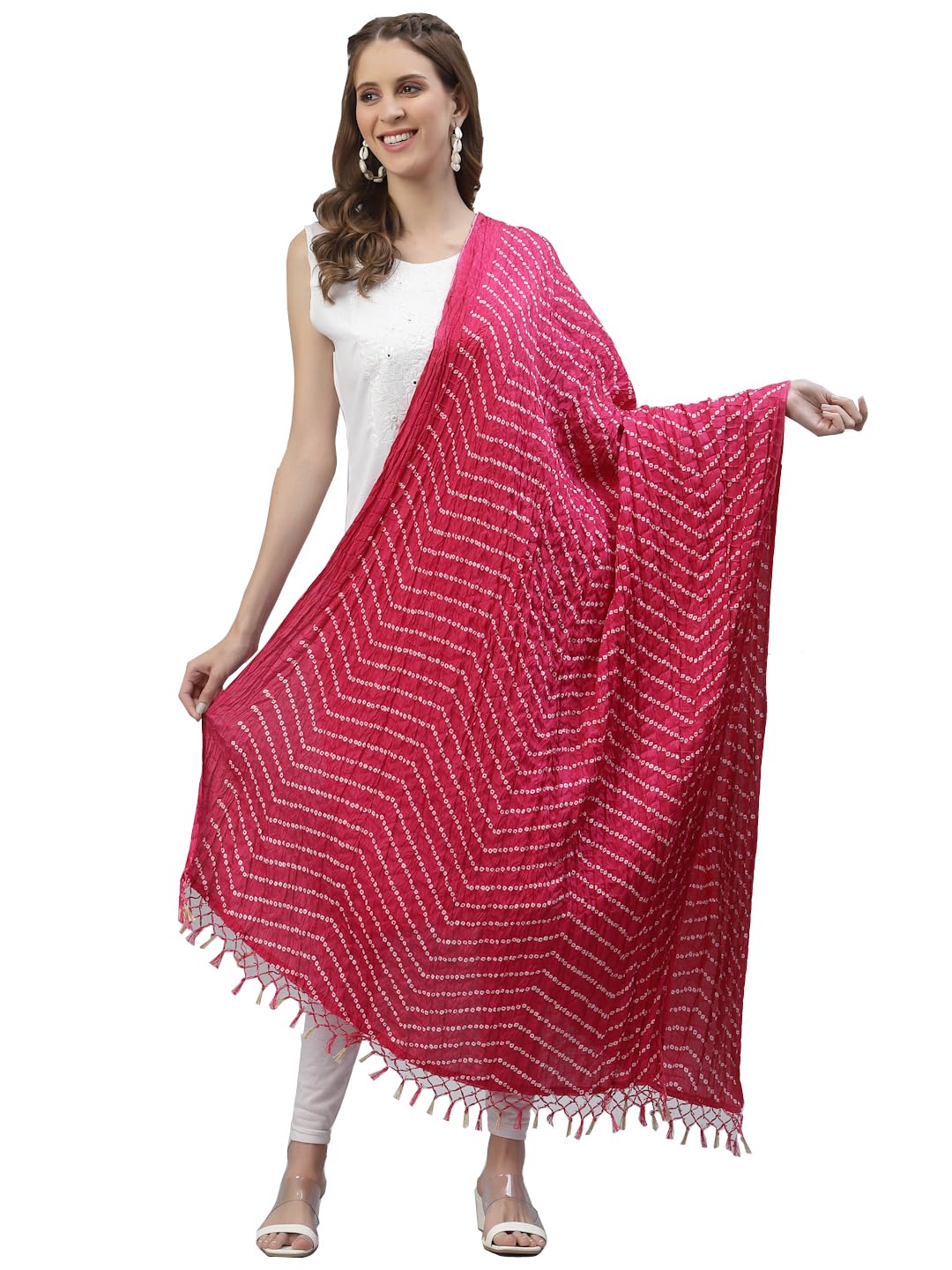 Stylum Women's Bandhani Print Silk Blend Dupatta (Dup001Pink_Pink)
