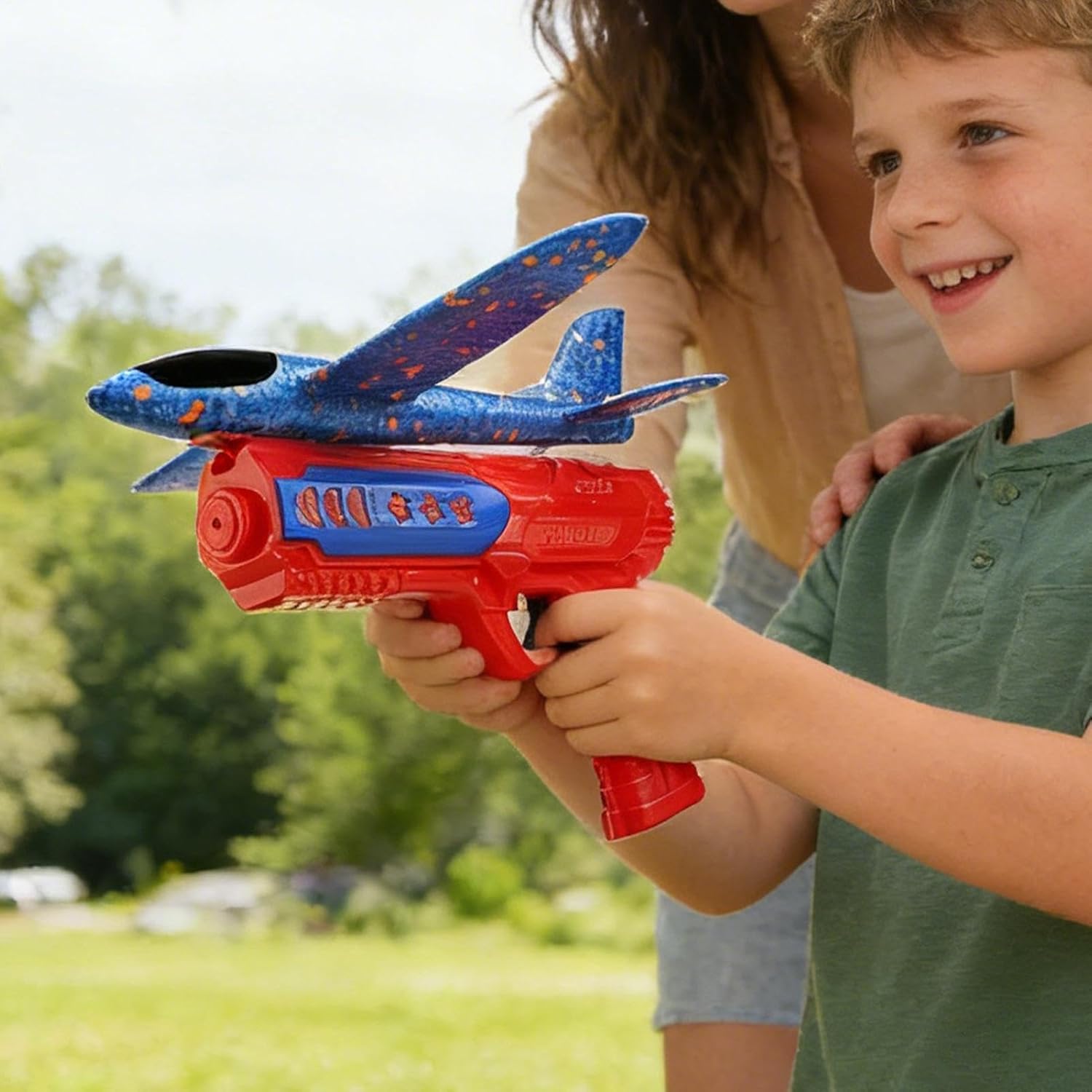 Foam Glider Airplane Launcher - Educational Airplane Launcher Toy | Easy Loading Foam Throwing Glider Plane | Outdoor Flying Toys Birthday Presents for Kids Backyard Park Beach (Red)