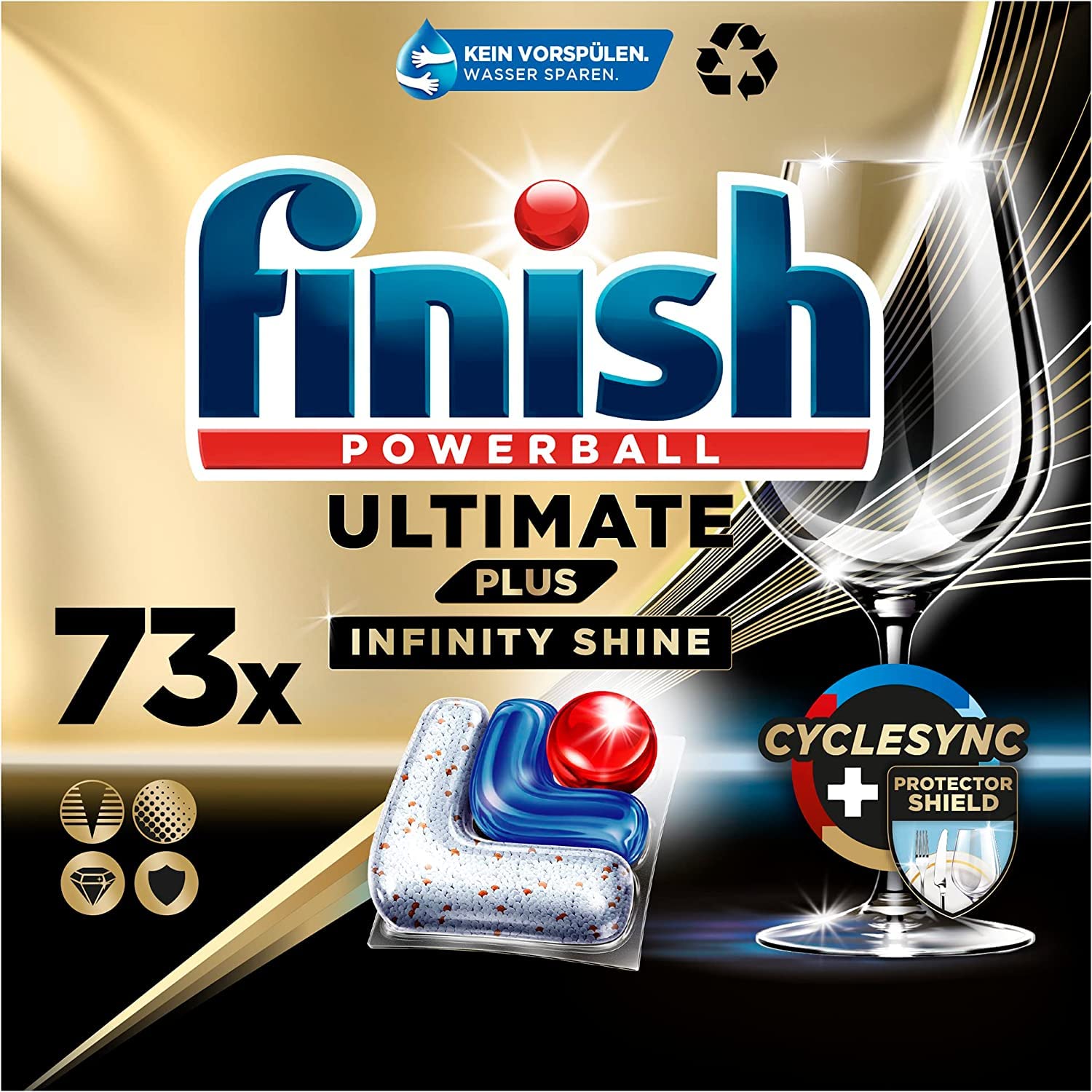 Finish Ultimate Plus Infinity Shine Spülmaschinentabs – Geschirrspültabs für intensive Reinigung, Fettlösekraft und Glanz mit Schutzschild – 146 Stück (2x73 Stück)