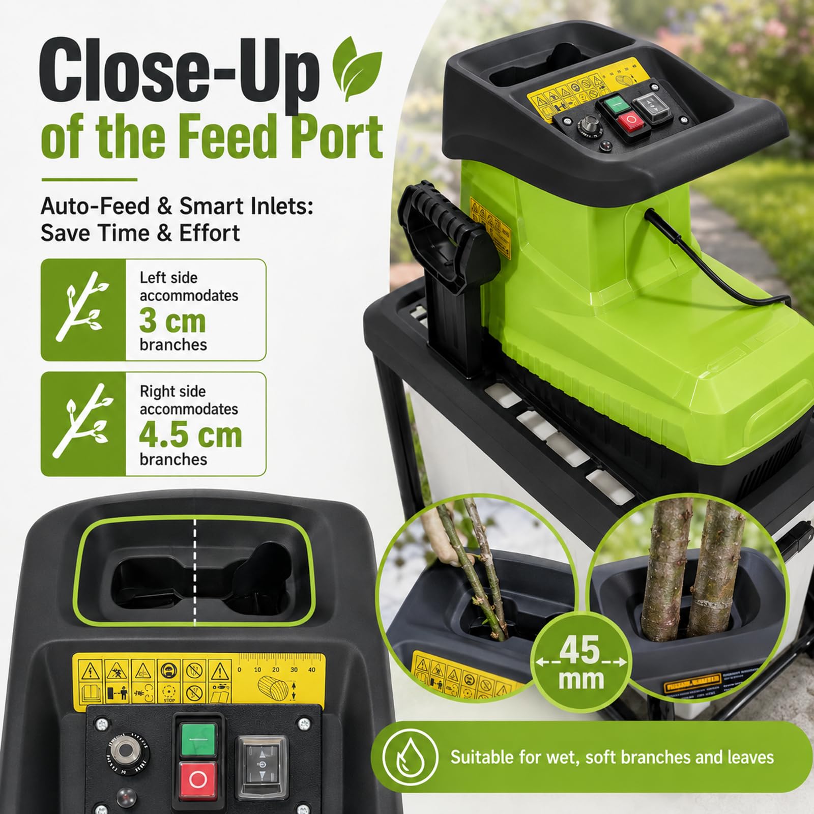 Trituratore di legno, trituratore di legno elettrico da giardino da 2800 W