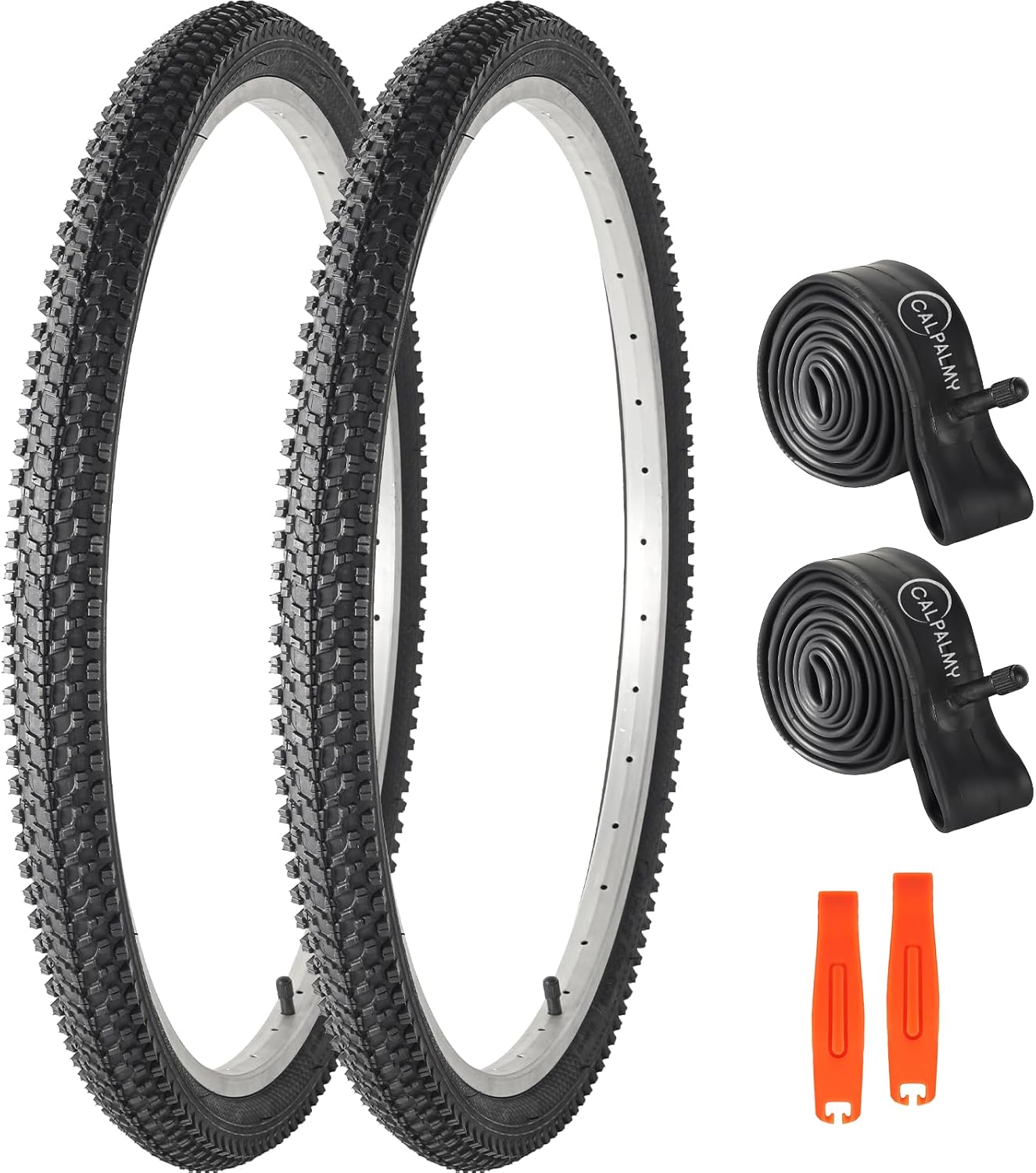 CALPALMY (2-Set) 18"/20"/24"/26" Mountain Bike Tire and Tube Kit, Folding MTB Tires and Inner Tubes with Schrader Valve, All-in-One Replacement Set for Commuter & Recreational Bikes