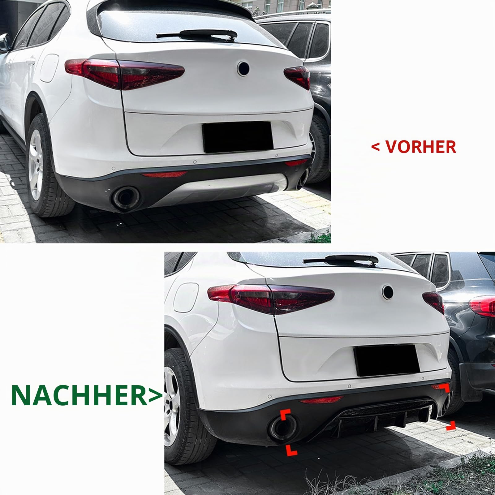 Heckstoßstange Diffusor Lippe Kit für Alfa Romeo Stelvio 2017-2024 Schwarz