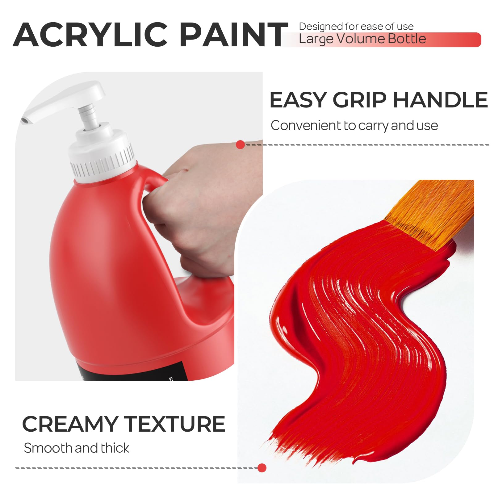 Nicpro Set di colori acrilici grandi (69 oz, 2040 ml), per pittura artistica, atossici, per multi superficie, tela, legno, pelle, tessuto e pietra, per bambini e adulti con pompa
