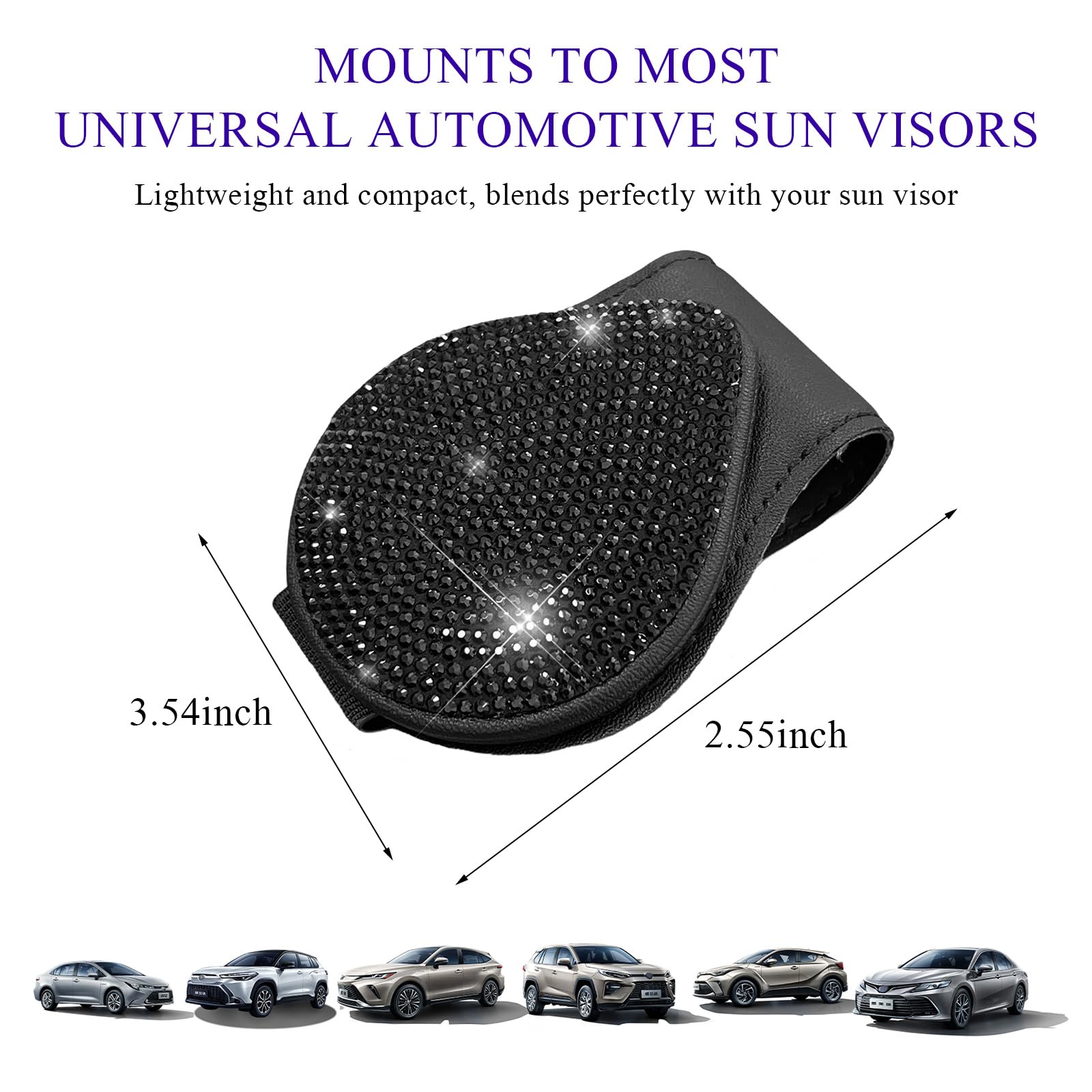 Bling Sunglass Holder for Car Visor Magnetic Leather Visor Clip Glasses Holder with Sparkling Rhinestones Crystal Visor Ticket — view 2