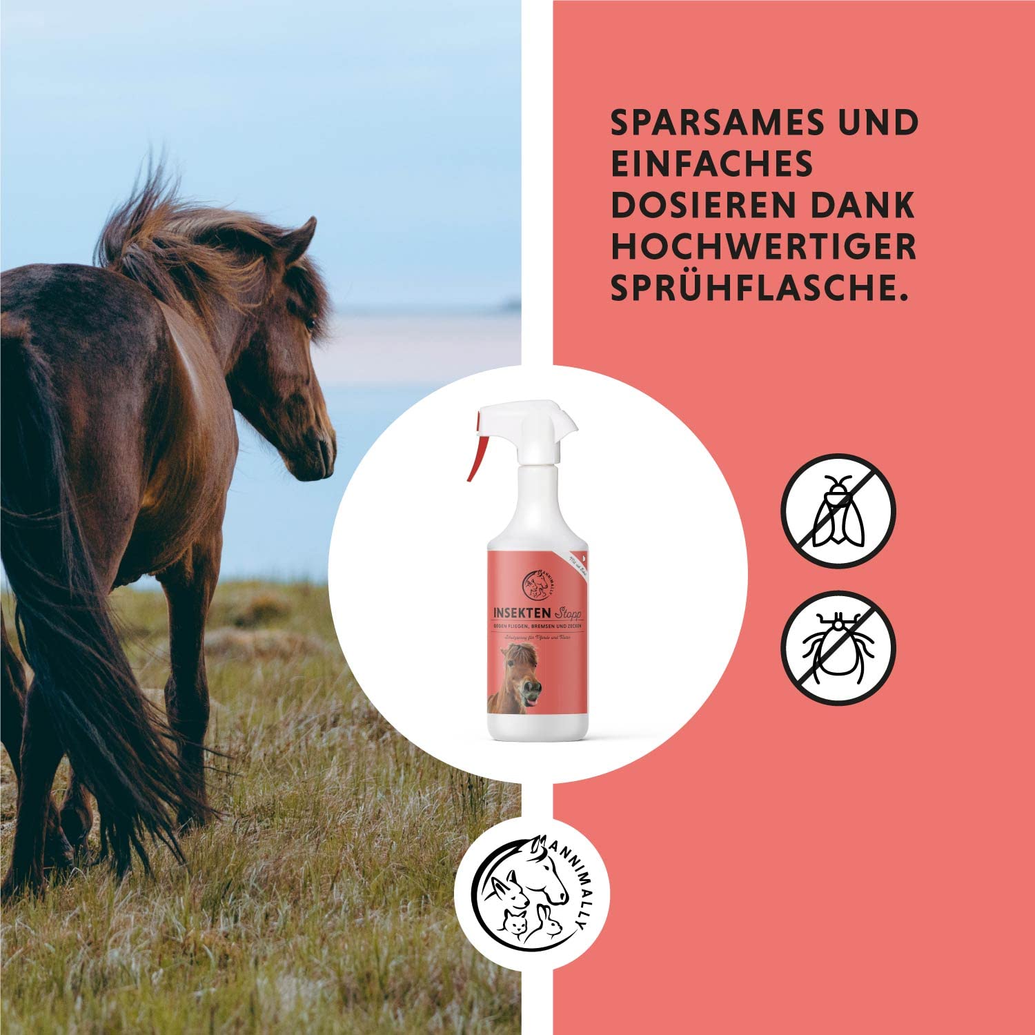 Fliegenspray Pferd 750 ML - Anti Bremsenspray Pferd für sofortigen Schutz gegen Fliegen, Bremsen, Kriebelmücken & Mücken - Insektenspray für Pferde auch als Bremsenspray für Pferde