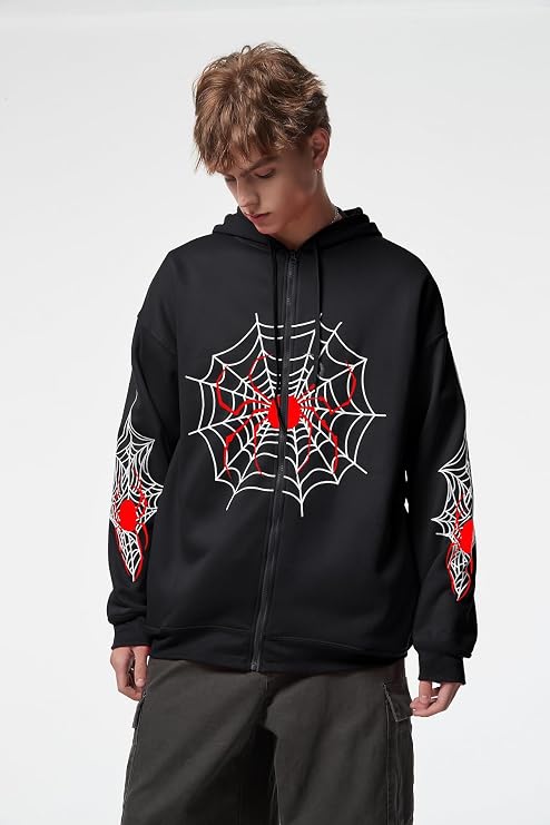 スパイダーグラフィックパーカー Y2k ジップアップパーカー メンズ レディース オーバーサイズ スウェットシャツ Y2k ジャケット ストリートウェア ヴィンテージトップス