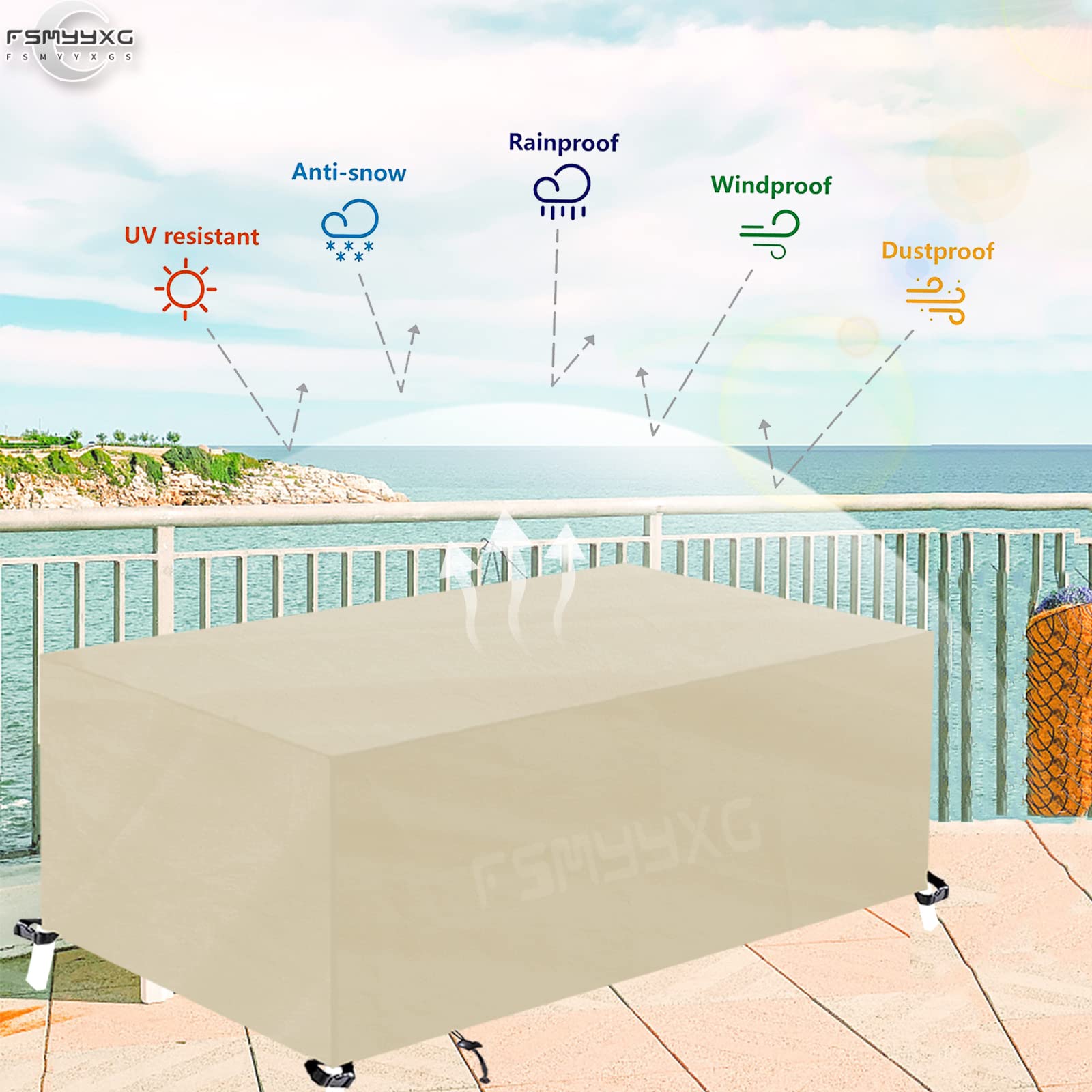 Copertura per Mobili da Giardino Rettangolare,Tessuto Oxford 420D Copertura Tavolo Giardino Esterno,Impermeabile Anti Vento per Mobili Giardino Copri Copridivano