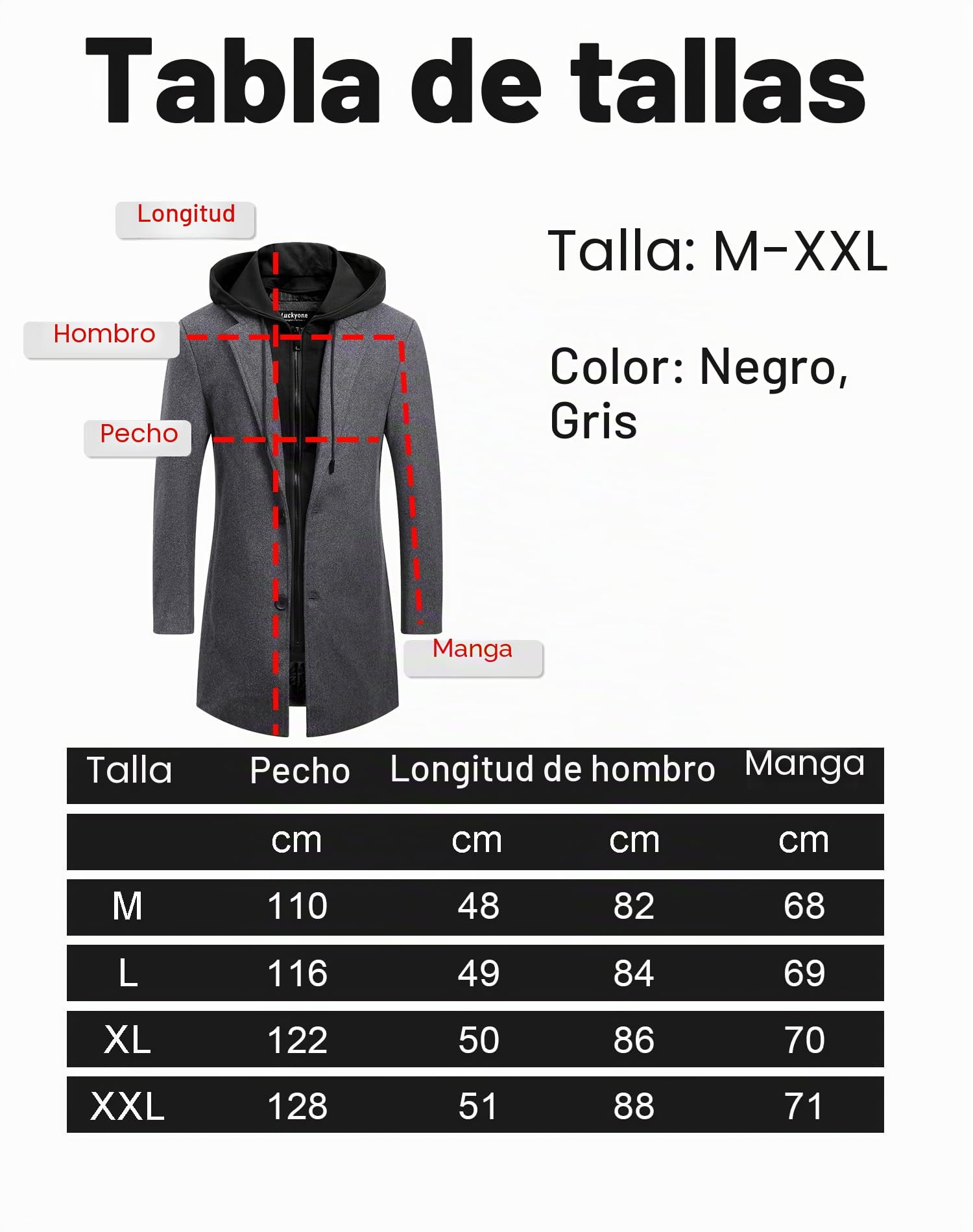 Luckyone Abrigo de Lana para Hombre 2 en 1 Invierno Trinchera Abrigos Slim Fit Outerwear Color Sólido Business cálido de trabajo de manga larga