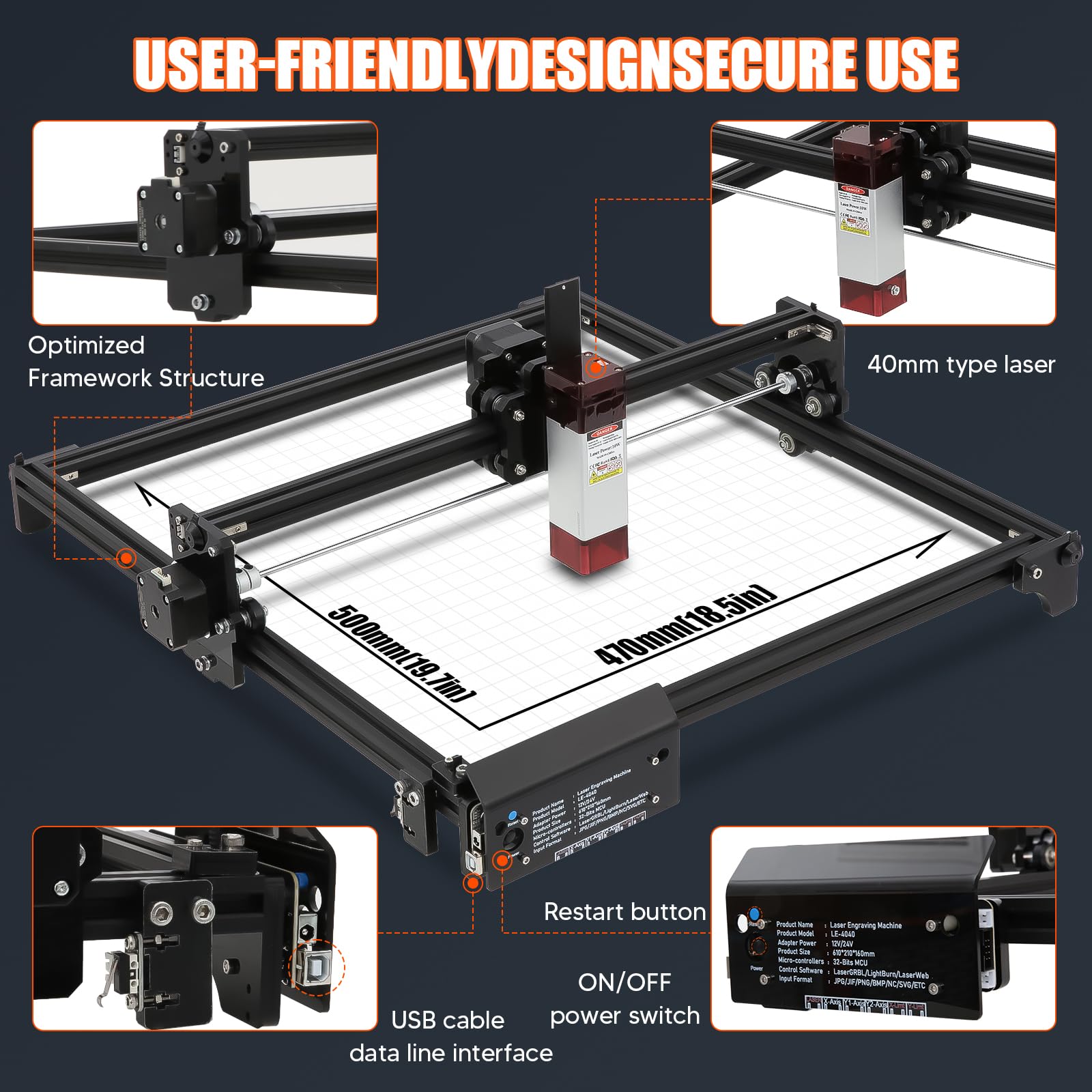Laser Graviermaschine, 10W Laser-Ausgangsleistung Lasergravur Maschine, Komprimierter Punkt mit festem Fokus, Graviermaschine für DIY, Holz, Papier, Blatt, Acryl, Leder usw