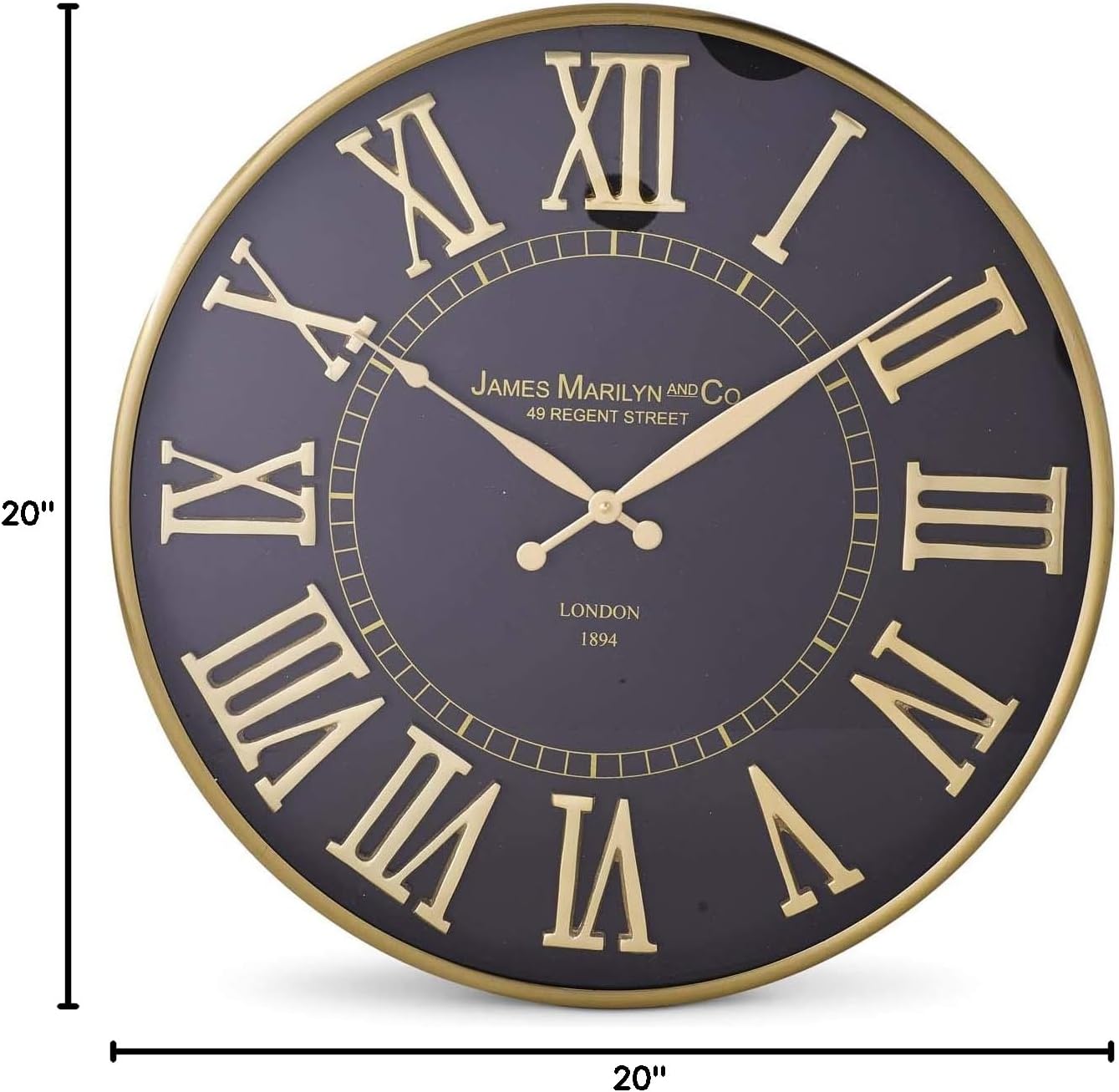 K&K Interiors 15638A 20 Inch Black and Gold Round European Wall Clock, Steel/Iron/Aluminium