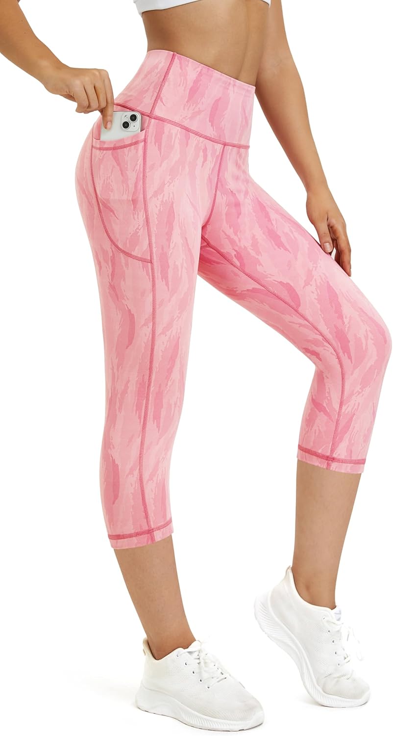 Neonysweets Womens Printed Tummy Control Yoga Workout Leggings Pocket
