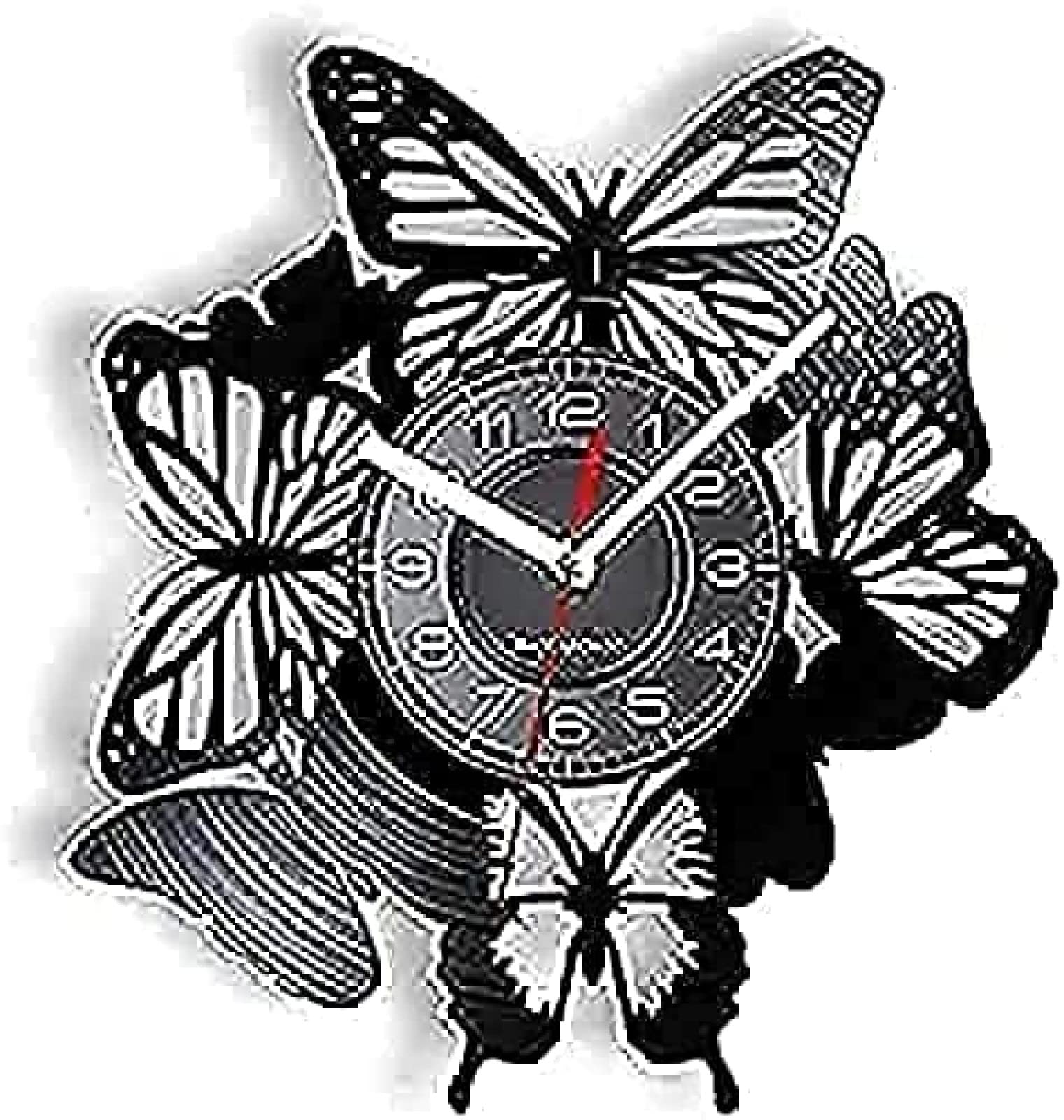 Horloge cuisine silencieuse papillons en vinyle pour éliminer les bruits de tic-tac