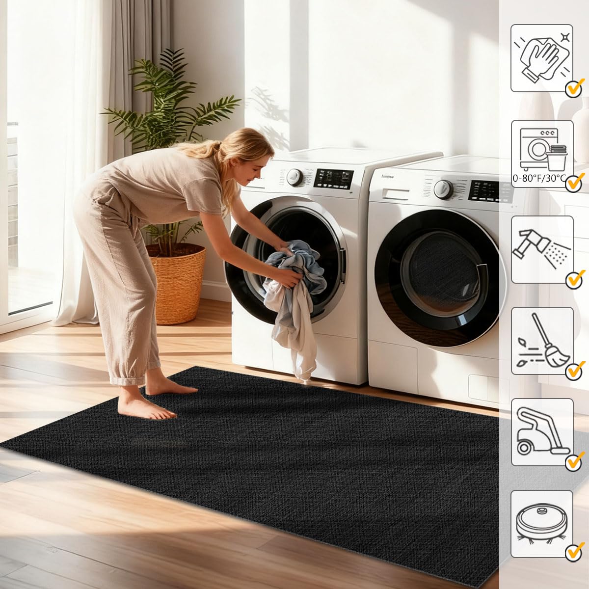 Tappeto Passatoia Cucina Antiscivolo Lavabile Tappeto Corridoio Lungo Tappeto Cucina Tappeto Ingresso Interno Moderno Tappetini Lungo per Entrata Camera da Letto Lavanderia Nero 50 x 180cm
