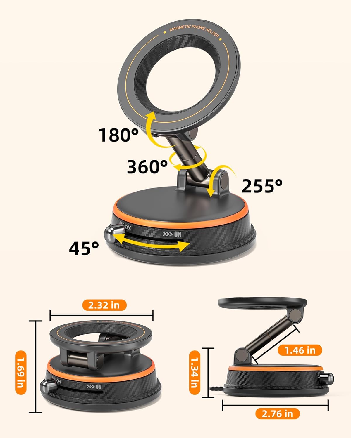 Upgraded Magnetic Phone Holder for Car, Strongest Suction Phone Mount 360°Adjustable & Foldable Car Phone Holder for Magsafe Vacuum Magnetic Car Phone Holders for Your Car for iPhone & Android Phones - Image 8