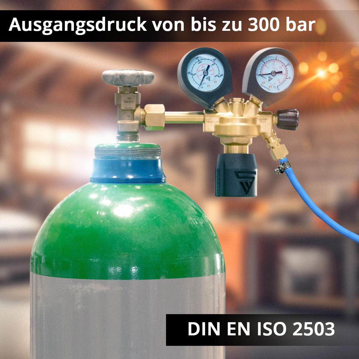 STAHLWERK Druckminderer ST-300 Pro – bis 300 bar, aus hochwertigem Messing, nach DIN EN ISO 2503, für Argon, CO2, Mix 18 & Schutzgase, mit W21,8 x 1/14" Gewinde, stufenlos regelbarer Druckregler