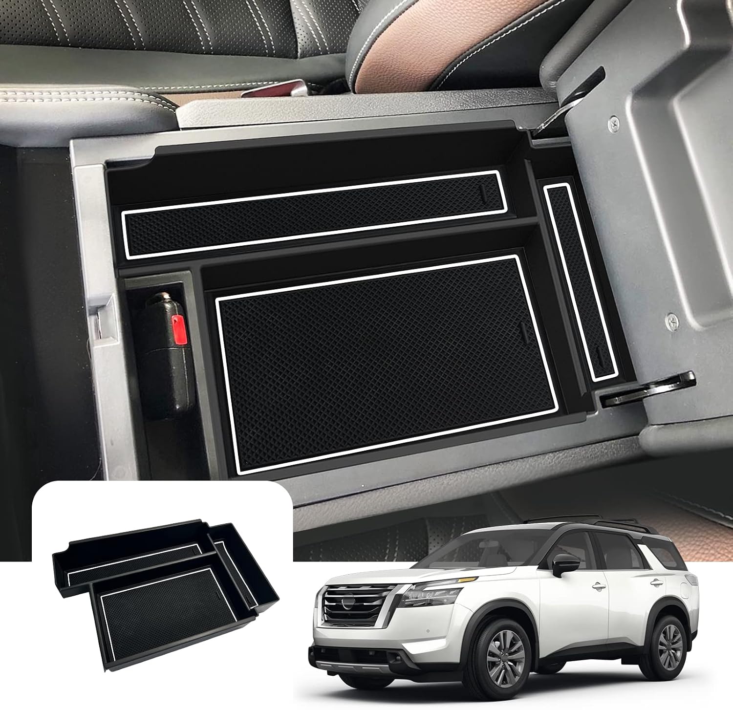 LFOTPP Pathfinder Center Console Organizer for 2022 2023 Nissann Pathfinder R53 Armrest Console Organizer Tray 2022 2023 Nissann Pathfinder R53 Accessories Secondary Insert Pathfinder Storage Box