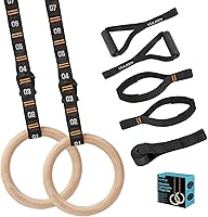 VULKEN Wooden Gymnastic Rings with Adjustable Numbered Straps - 1.1" Olympic Rings for Home Gym, Core Workouts & Bodyweight Training (1600lbs Capacity)