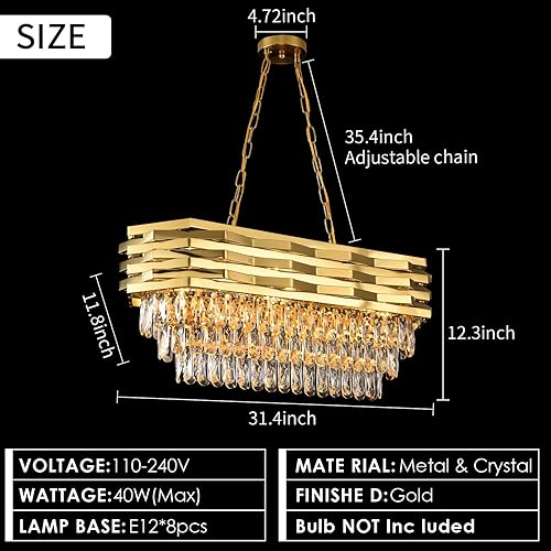 Miniatura 6 de Gold Modern Crystal Chandeliers for Dining Room 8-Light Gold Chandelier Living Room Dining Room Chandelier Oval Ceiling Hanging Light Pendant Light