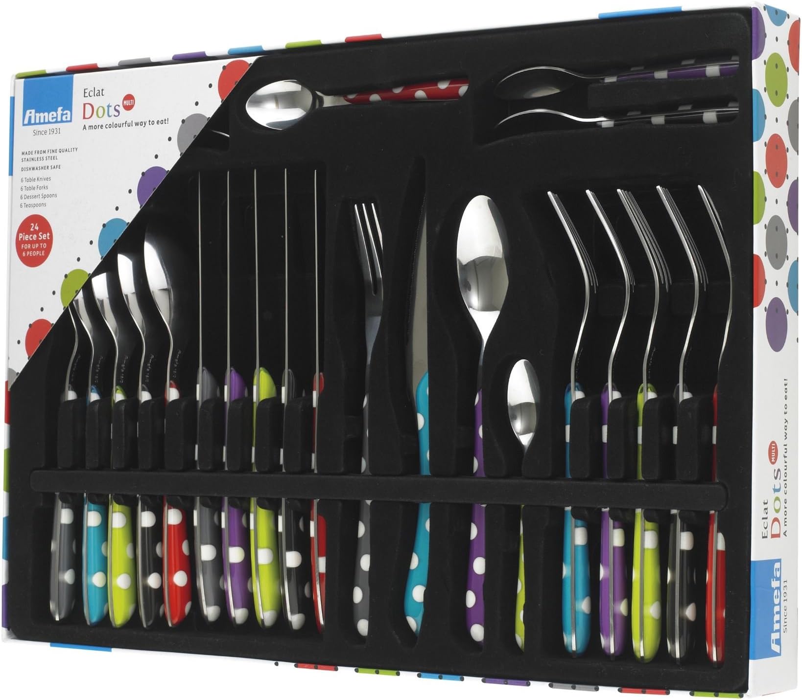 Amefa Eclat Multi Coloured Dots, 24 Piece 6 Person Cutlery Set