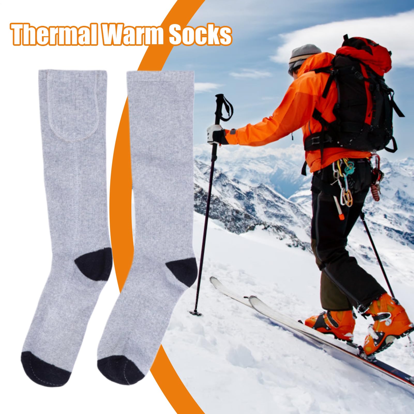Chaussettes chauffantes – Chauffe-pieds rechargeables 2200 mAh pour temps froid | Chaussettes thermiques USB en coton avec 3 niveaux de chaleur antidérapants pour le ski, l'équitation, le camping, la