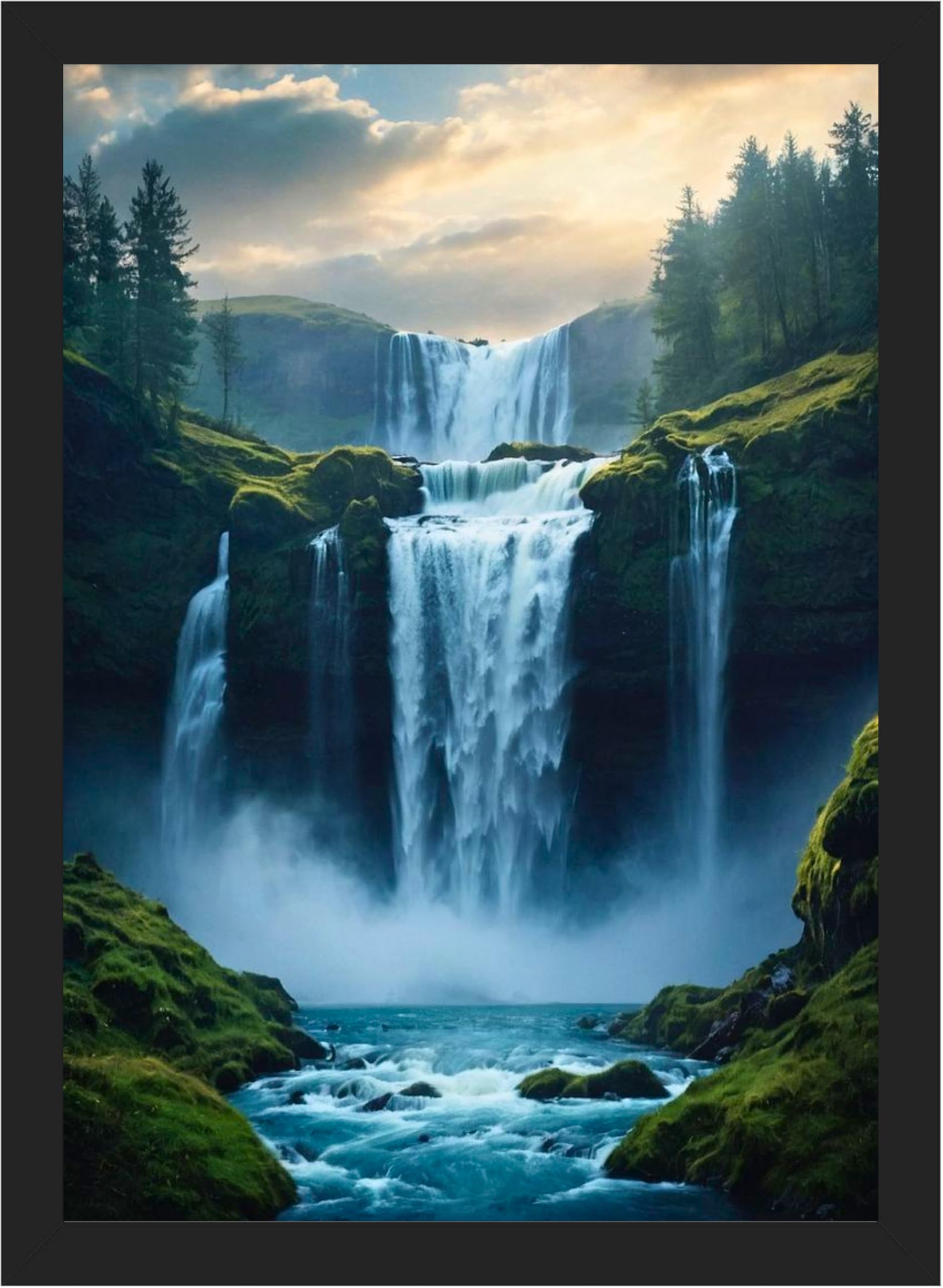 DIVARTH Waterfall Painting for Vastu, Flowing Water Wall Art with Frame (11x13 Inch) | Water Falls Photo Frame for Living Room & Bedroom | Positive Energy, Wealth & Prosperity Home Decor (Black)-image-14