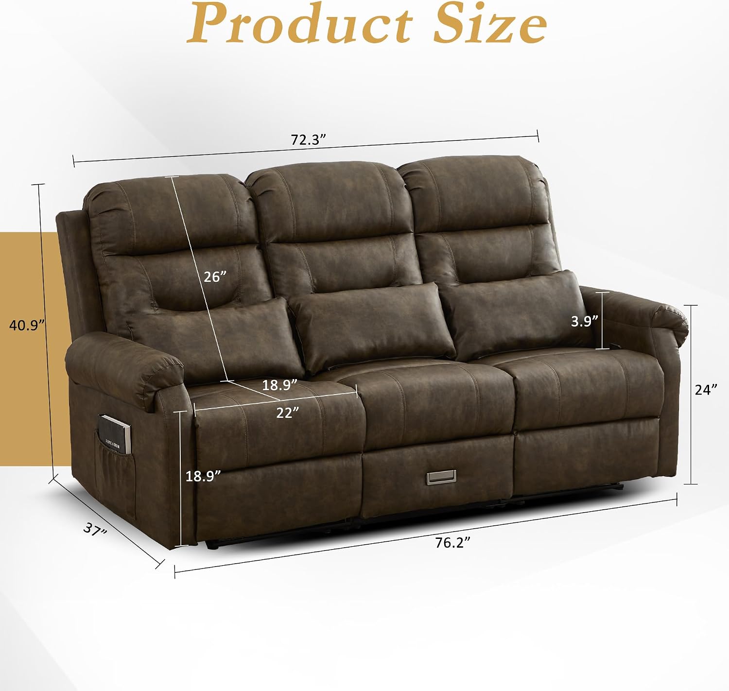 TUNYI Loveseat Recliner Sofa - Double Manual Reclining Loveseat with Console Faux Leather Home Theater Seating with Cup Holder/Storage/Side Pocket/Pillow for Living Room (Green, 3 Seat)